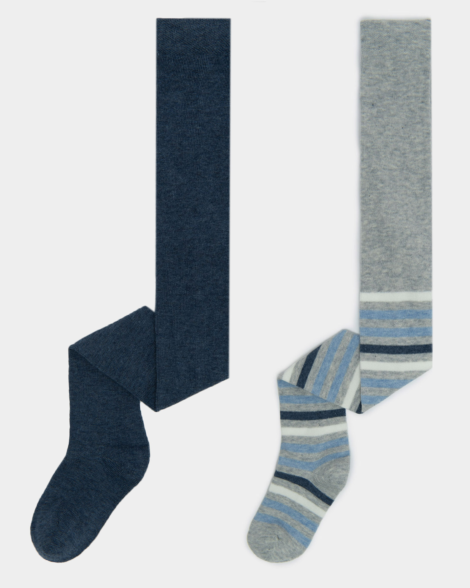 Изображение товара Детские колготки BabyGo 74: хлопковый трикотаж, синее и серое с полоской