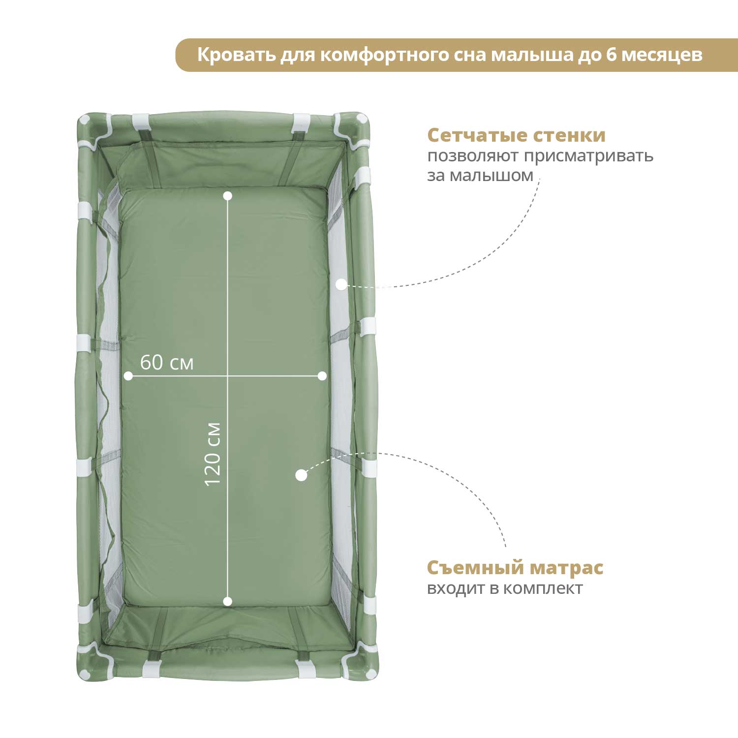 Манеж кровать детский JOVOLA Amico 2 уровня зеленый 4657833591159 - фото 3