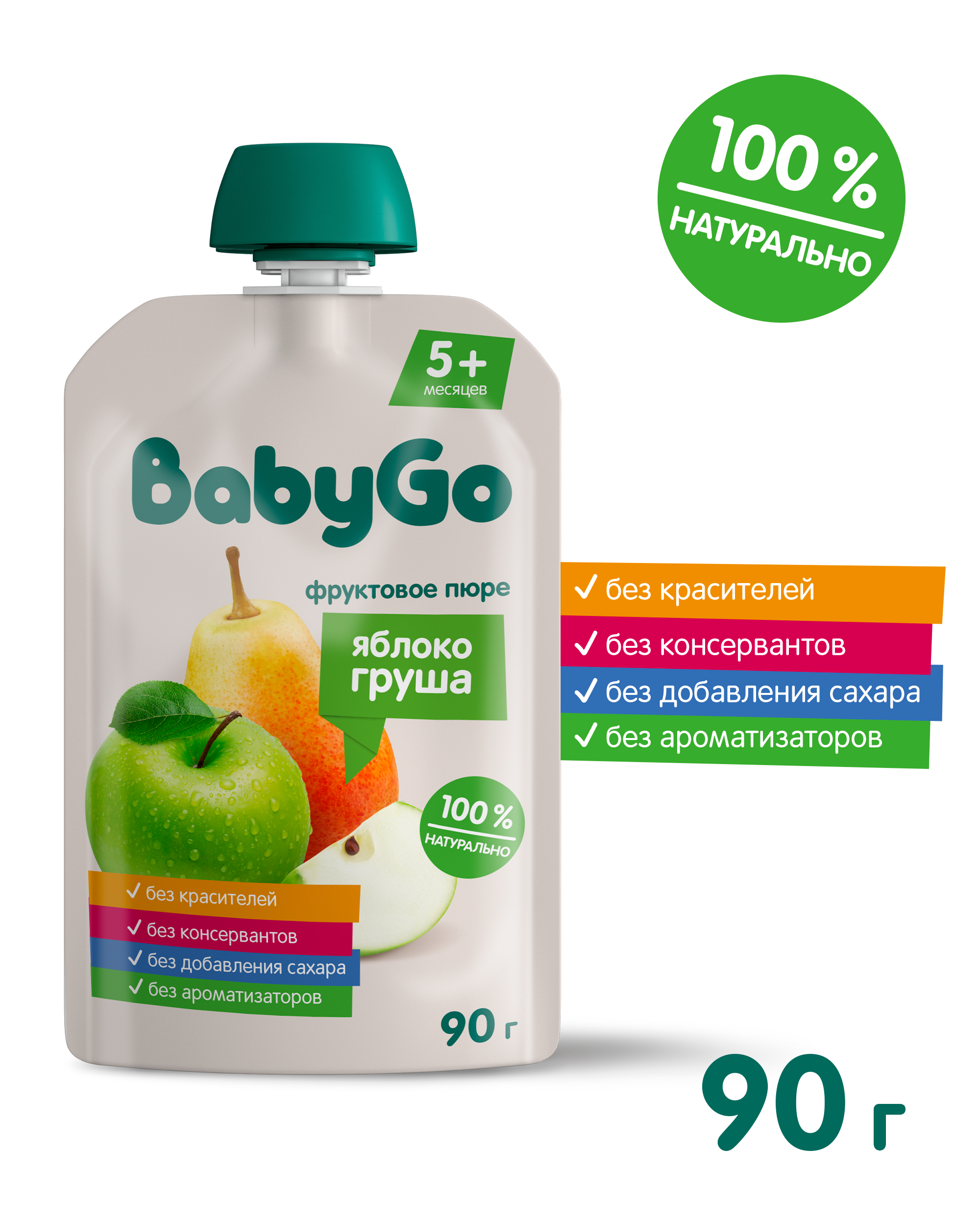 Пюре BabyGo Яблоко-груша с 5 мес 90 г - фото 2