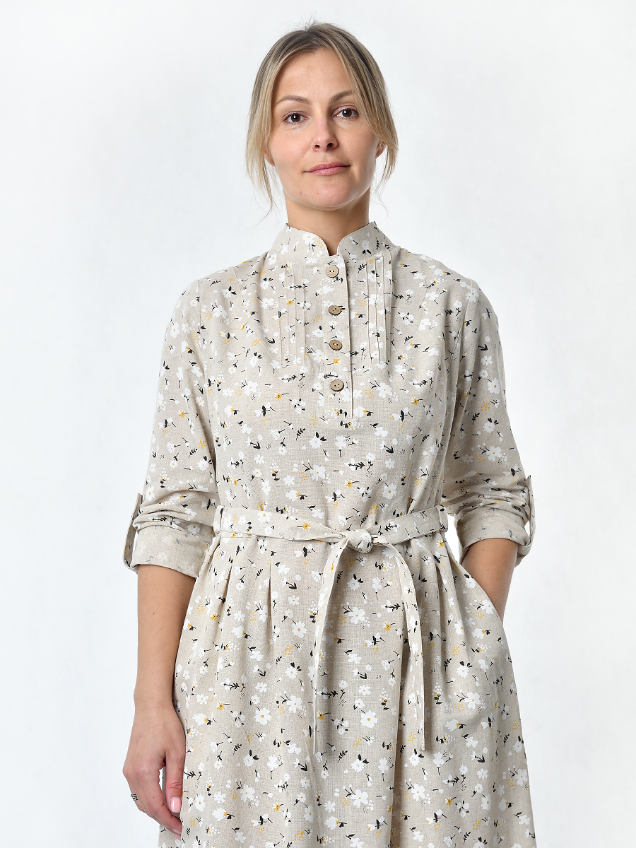 Платье Льняная Горница пл025-02/светло-серый-белый - фото 11