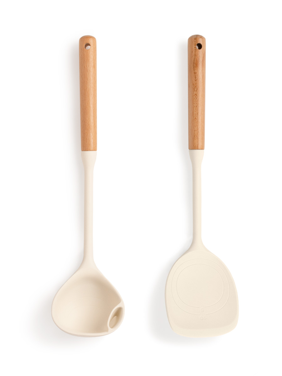 Набор кухонных принадлежностей DeNASTIA Силвуд (половник и лопатка) молочный A000344 - фото 7