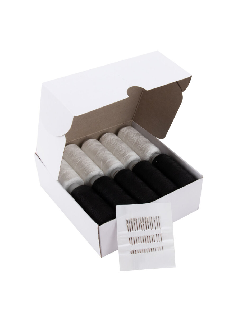 Нитки для шитья Develia армированные 40ЛШ 200 м швейный набор 20 штук с иголками белые черные - фото 9