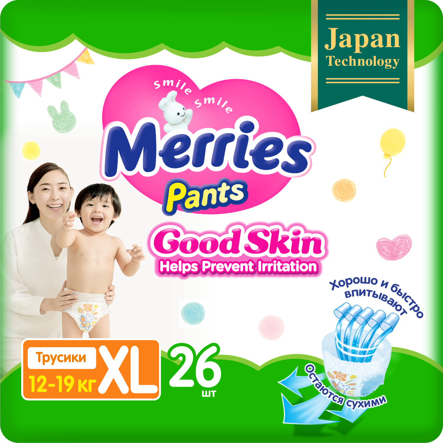 Трусики Merries Good Skin XL (12-19 кг) 26 шт. - фото 1