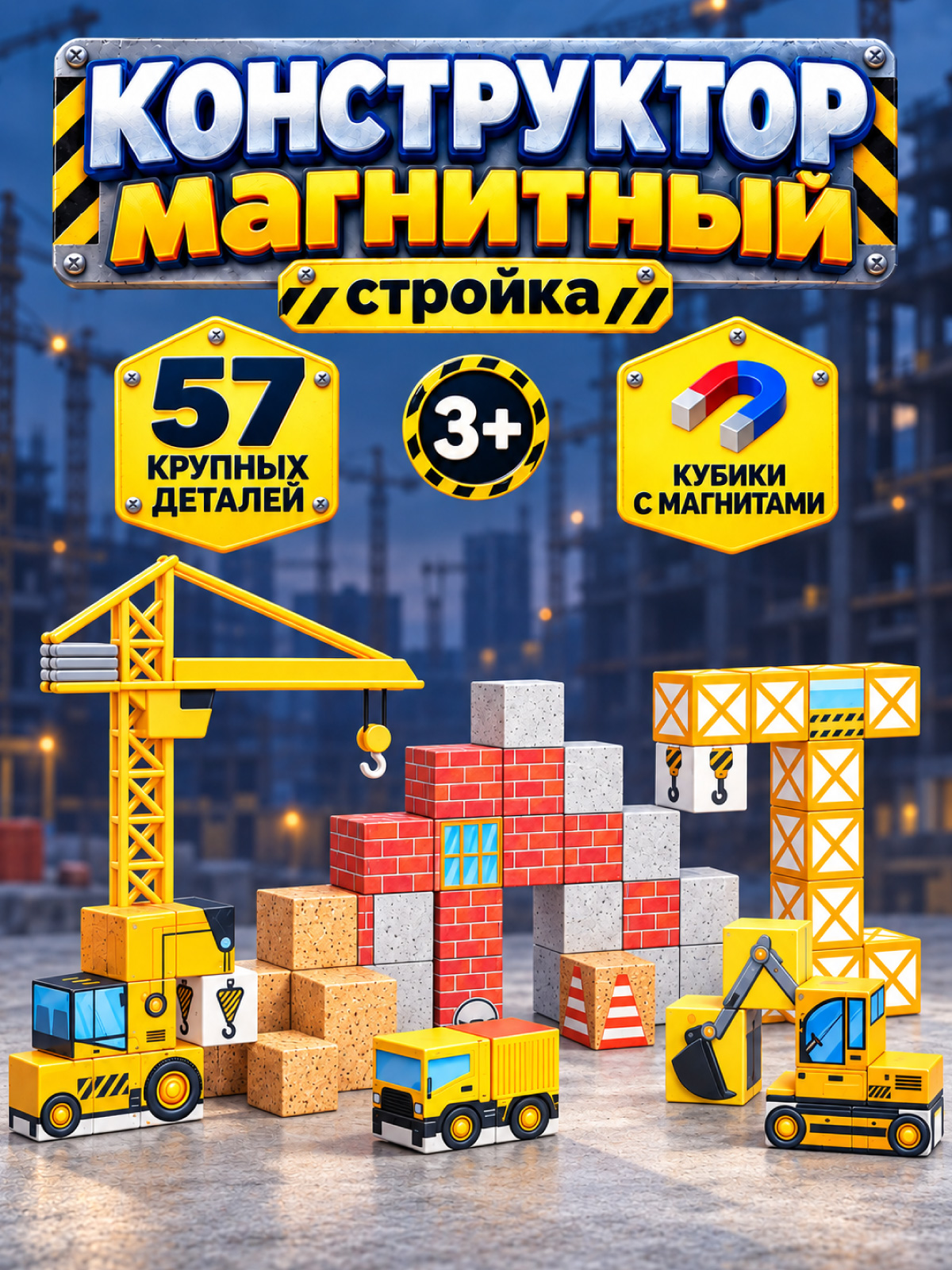 Конструктор Constructa Стройка магнитный 57 дет. - фото 1