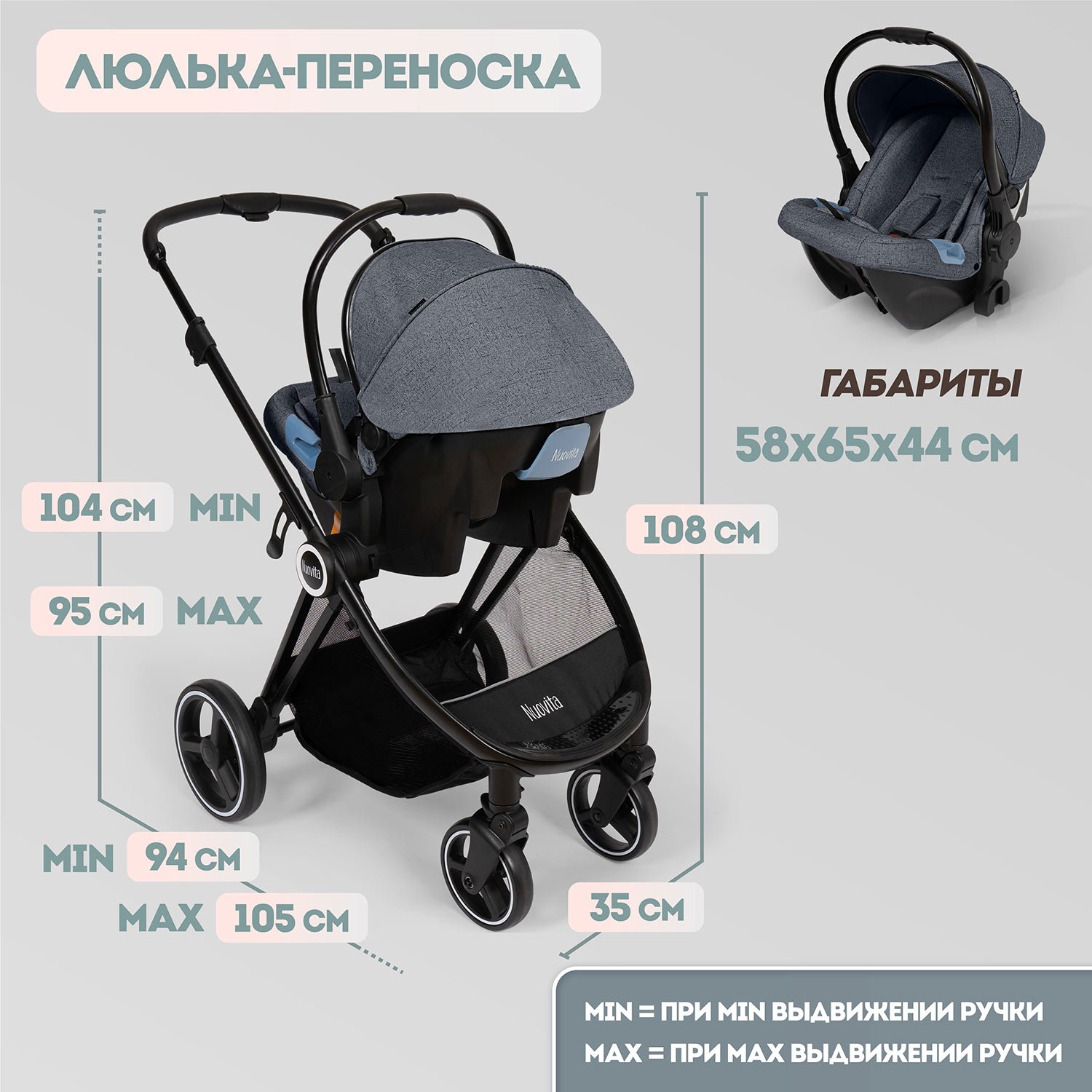 Коляска 3в1 Nuovita Luno 3 в 1 - фото 14