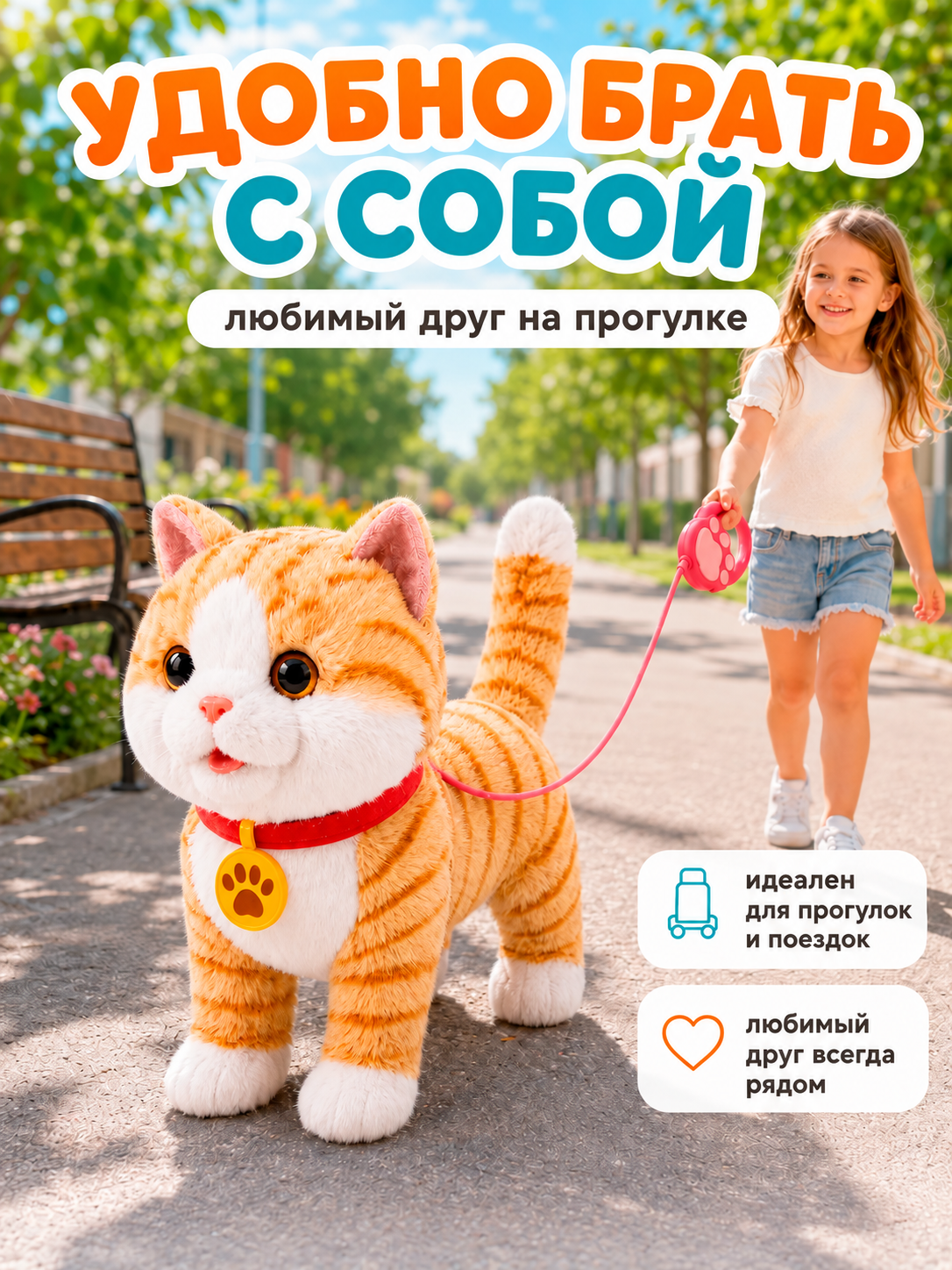 Мягкая игрушка FAVORITSTAR DESIGN Интерактивный котенок рыжий - фото 13