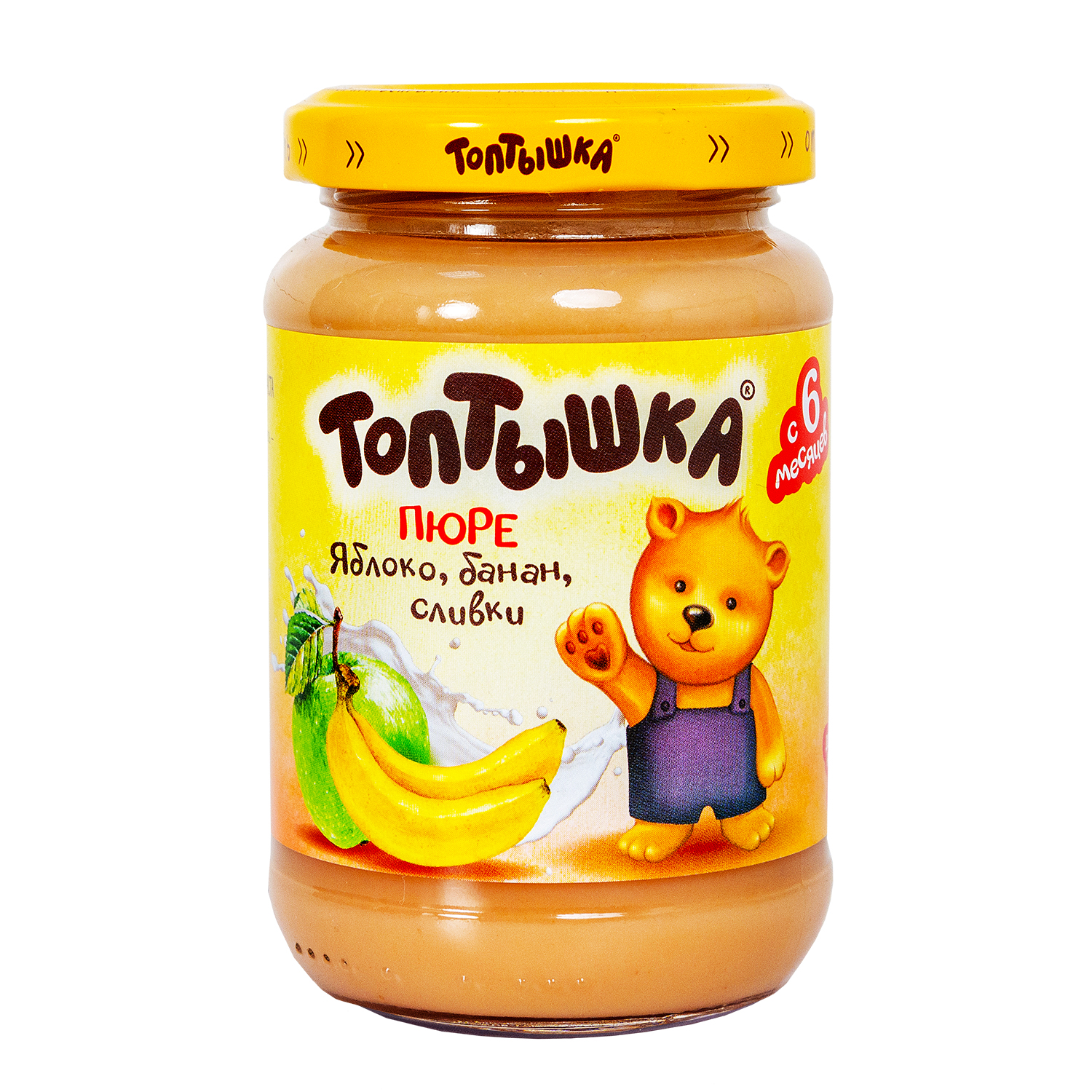 Пюре Топтышка Яблоко-банан-сливки с 6 мес 190 г - фото 1
