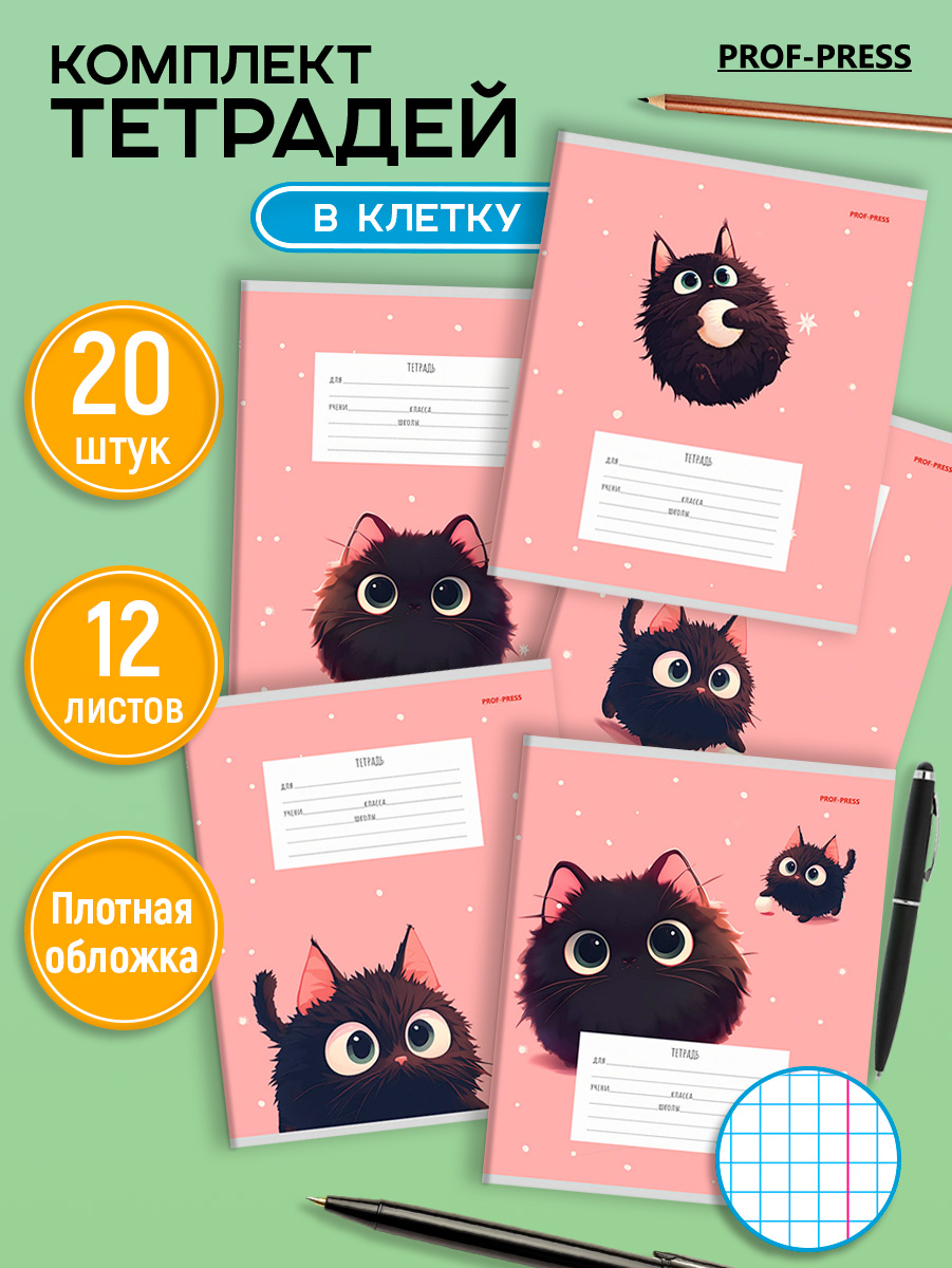 Тетрадь Prof-Press клетка 12 лист. 20 шт. - фото 1