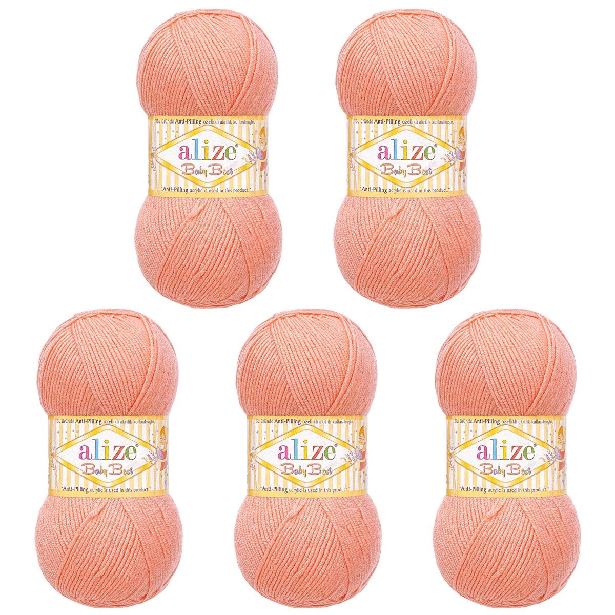 Пряжа для вязания Alize baby best бамбук акрил с эффектом антипиллинг 100 г 240 м 145 персиковый 5 мотков - фото 6