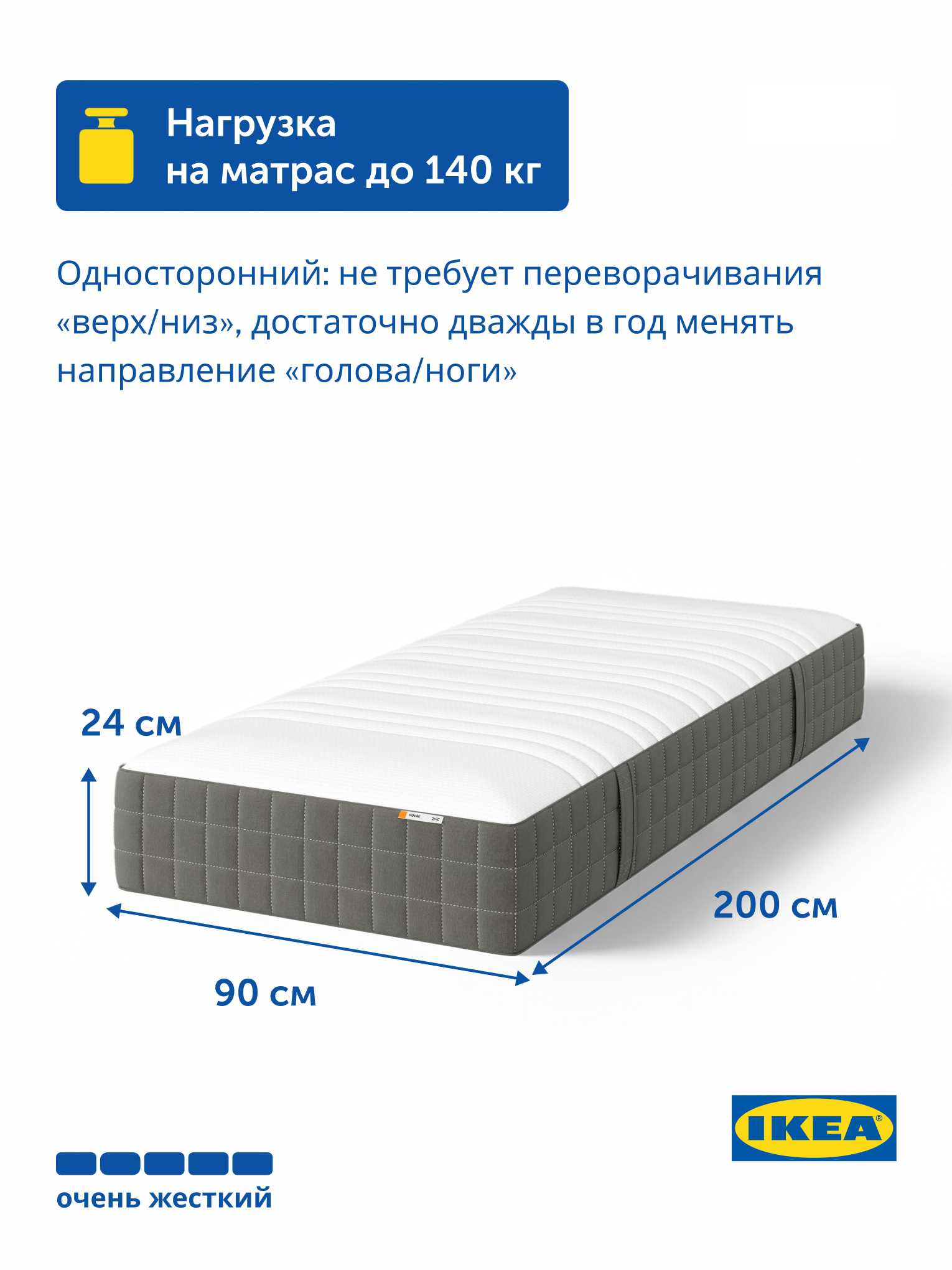 Матрас IKEA Ховаг Экстра Фирм жесткий 90х200 - фото 4