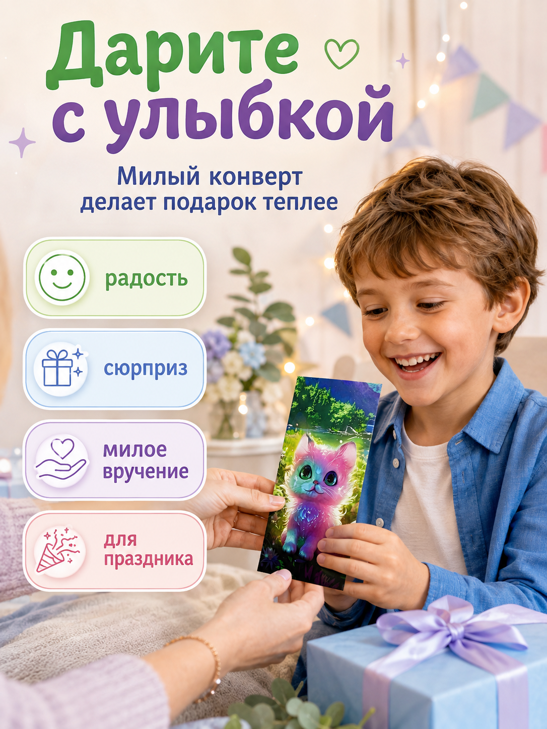 Конверты для денег детские Филькина Грамота с разноцветным котёнком 10 шт. - фото 5