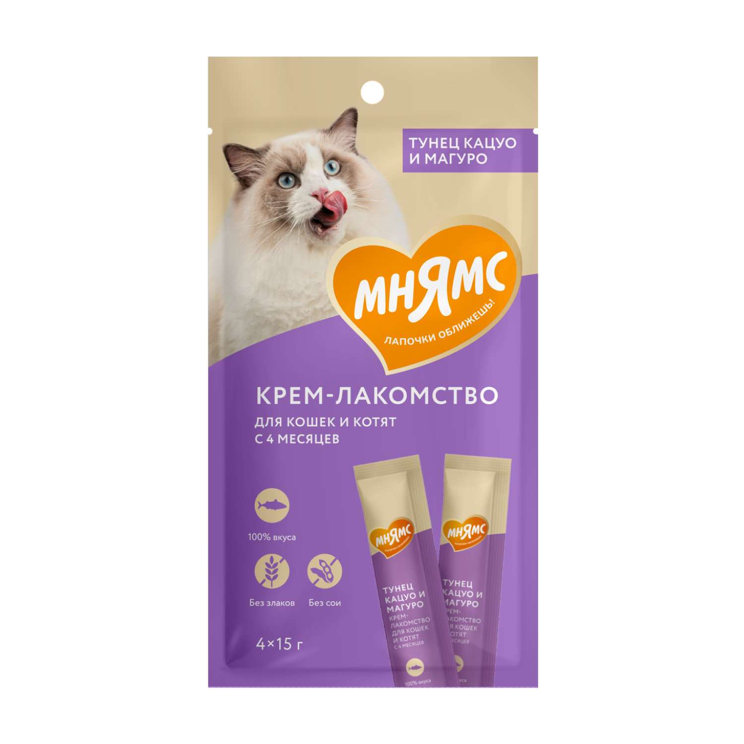 Лакомство для кошек Мнямс Крем с тунцом Кацуо и Магуро 15г 4шт - фото 1