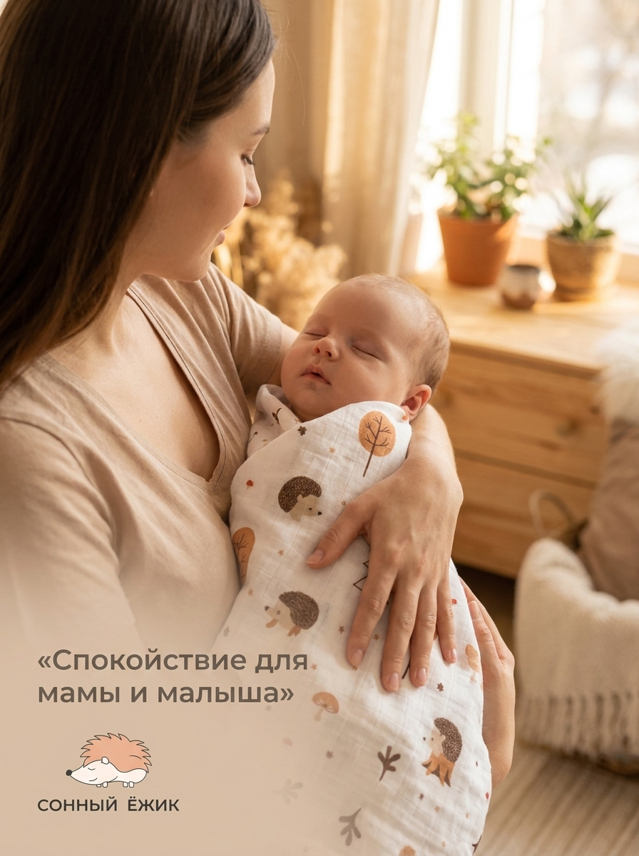 Пелёнка Сонный ежик муслин 90х120 см 3 шт. - фото 5