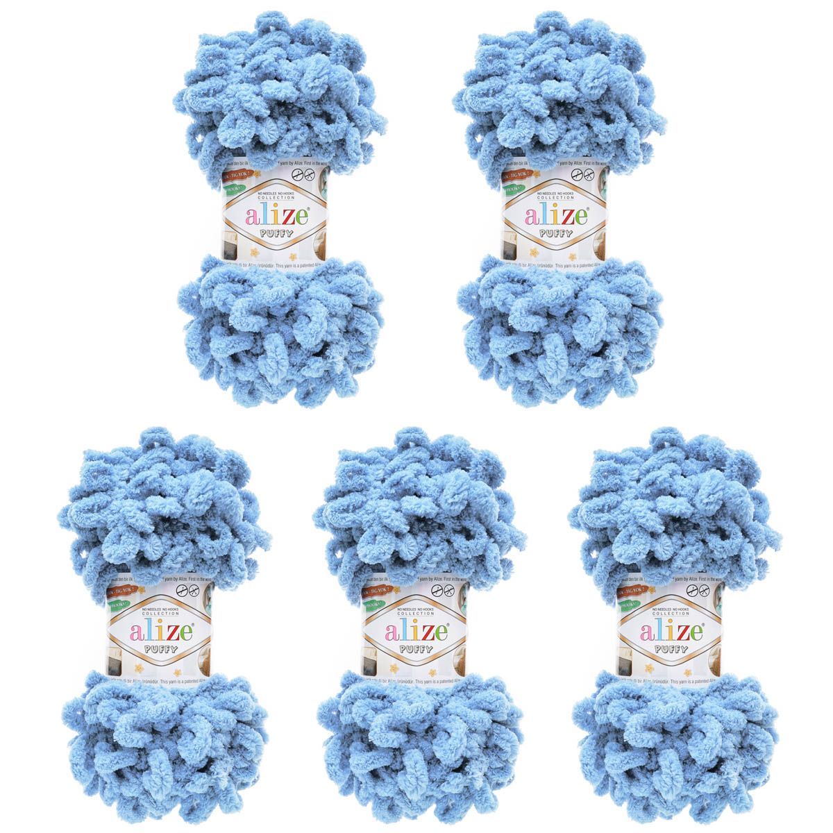 Пряжа для вязания Alize puffy 100 г 9 м микрополиэстер фантазийная плюшевая 280 средне-синий 5 мотков - фото 3