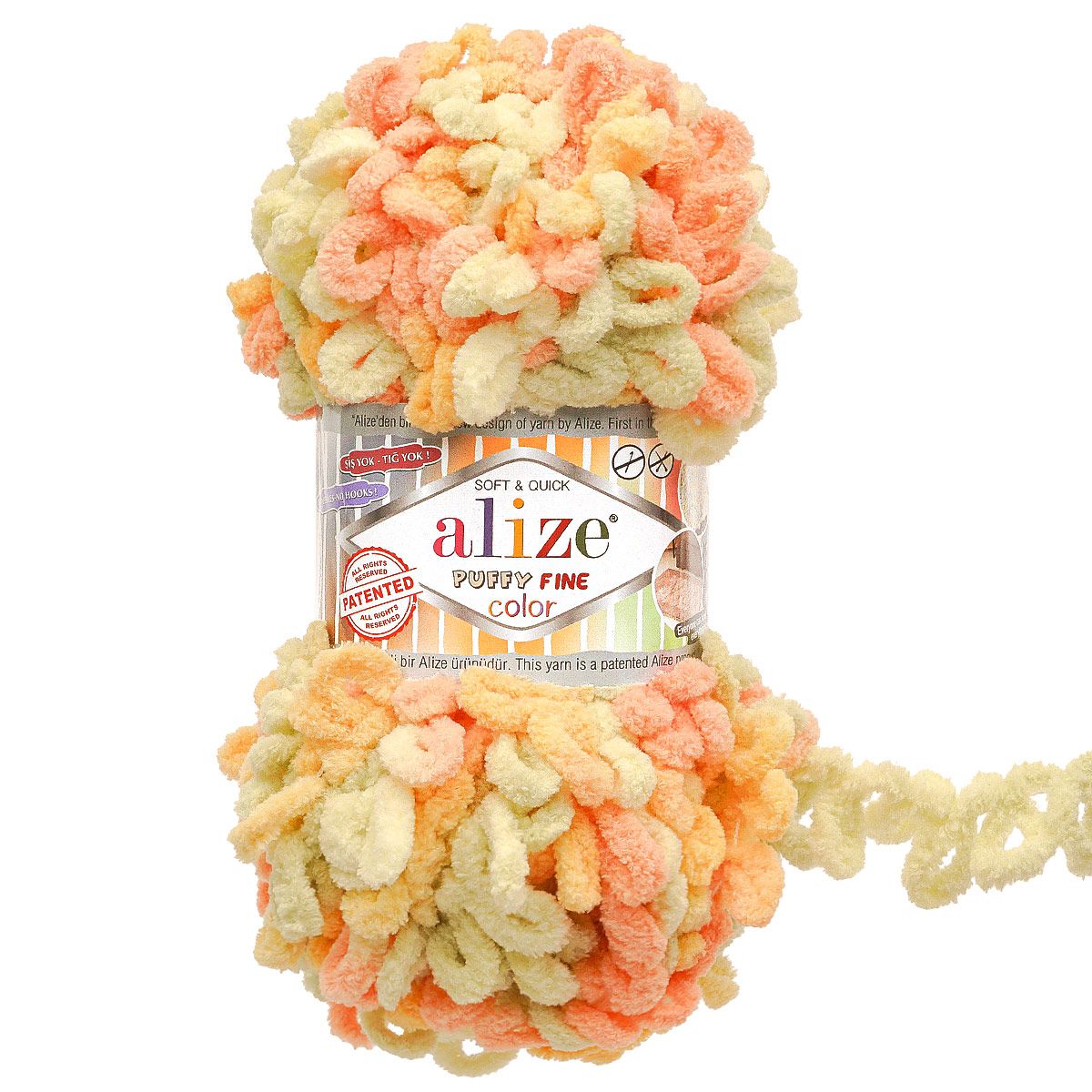 Пряжа для вязания Alize puffy fine color 100 г 14.5 м микрополиэстер плюшевая мягкая 6313 секционный 5 мотков - фото 4
