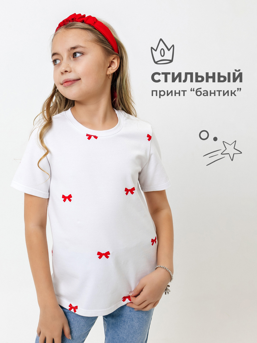 Футболка Селтекс Ю_ФК34 белый/бантик красный - фото 12