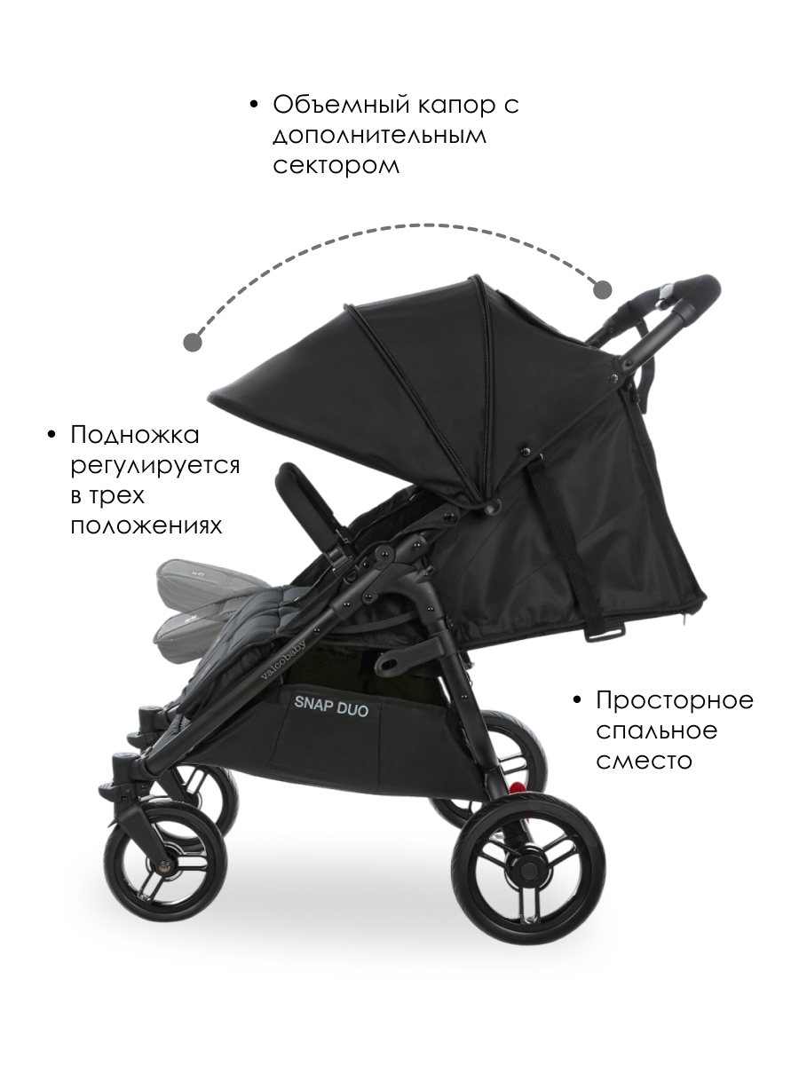 Коляска прогулочная для двойни Valco baby Snap Duo Flatt Matt черный - фото 2
