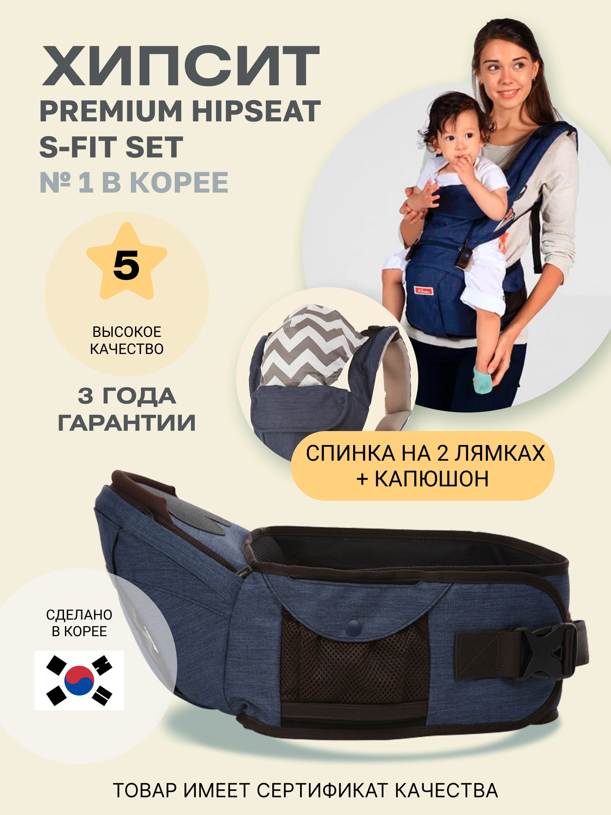 Хипсит Premium S-Fit Set Sinbii со спинкой на 2 лямках синий - фото 1