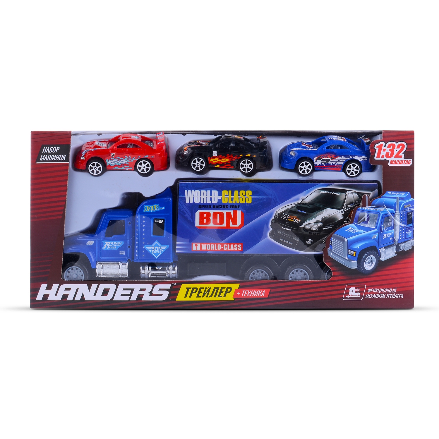 Грузовик Handers и 3 машинки HAC1613-125-1//синий - фото 2