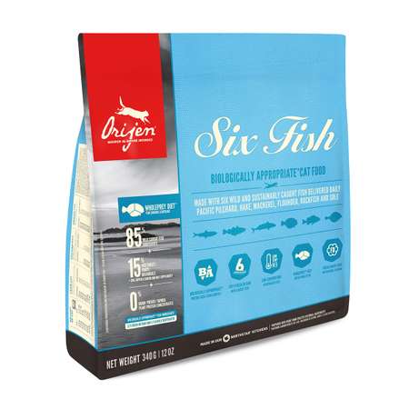 Корм сухой для кошек ORIJEN Six fish 340г беззерновой 6 видов рыб