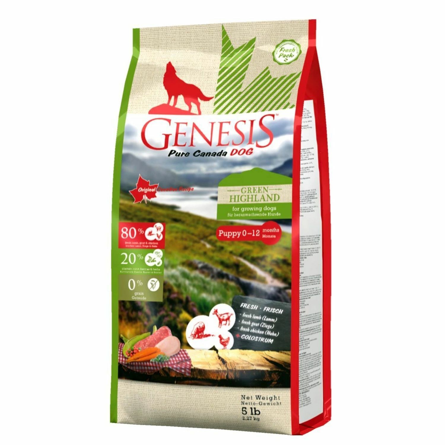 Корм для собак Genesis Pure Canada Green Highland Puppy с курицей козой и ягненком 2.268кг - фото 1