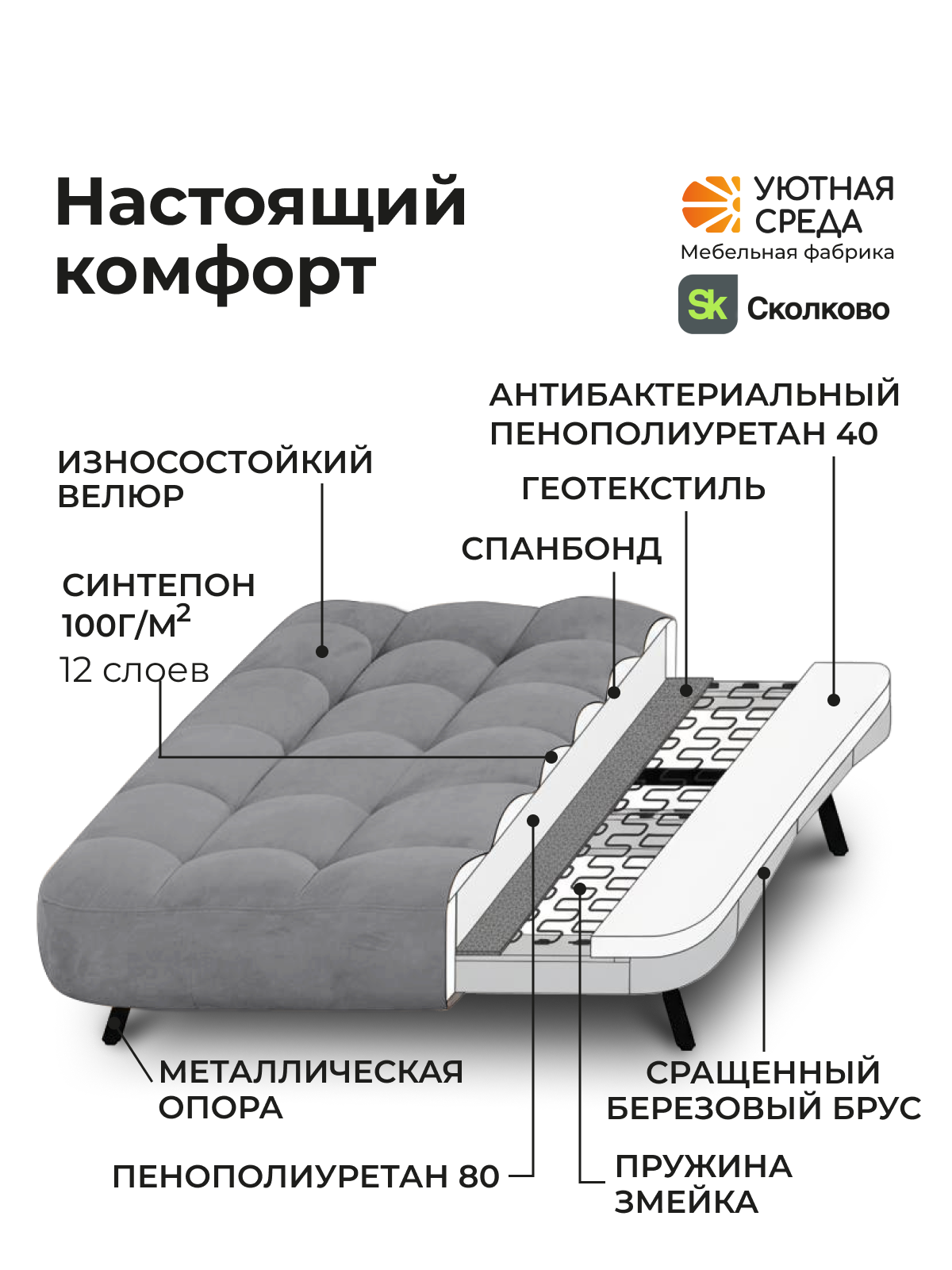 Диван Уютная среда серый велюр - фото 10