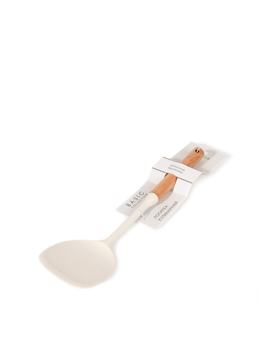 Лопатка кулинарная DeNASTIA Силвуд 33x8.5x4 см силикон бук молочный A000349 - фото 9