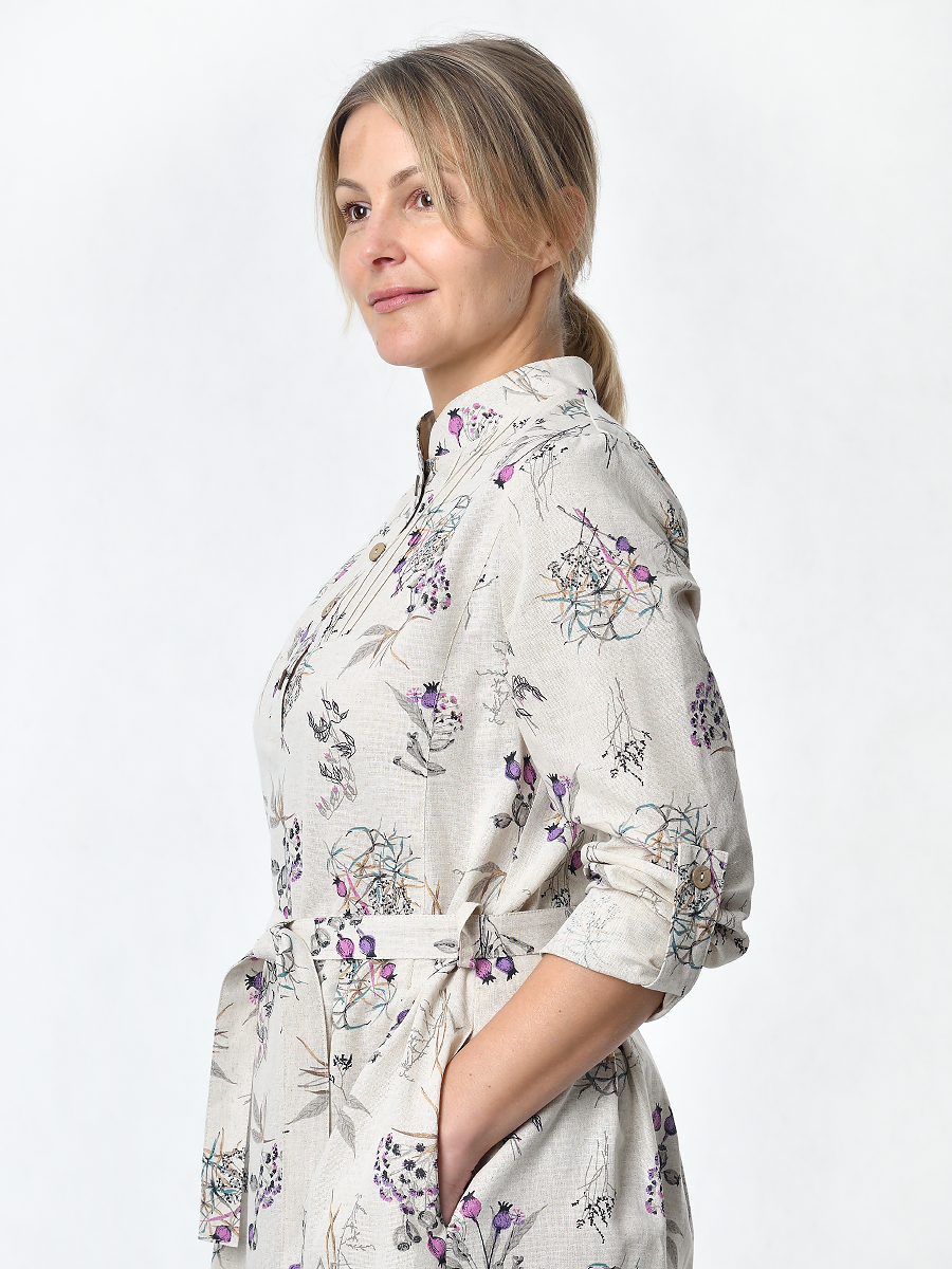 Платье Льняная Горница пл025-02/бежевый-сиреневый-серый - фото 12