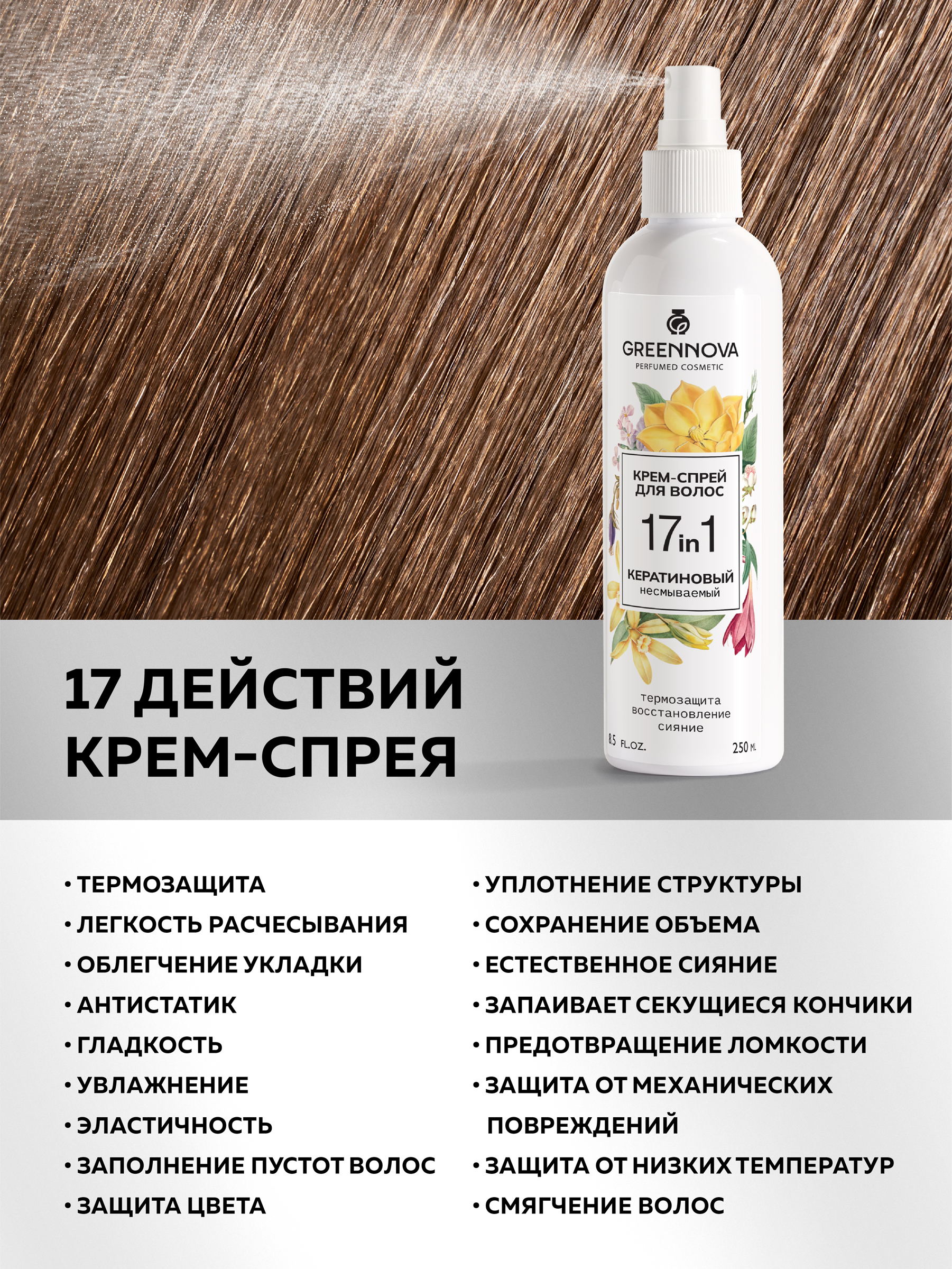 Крем-спрей для волос GREENNOVA многофункциональный 17 в 1 несмываемый 250 мл - фото 4