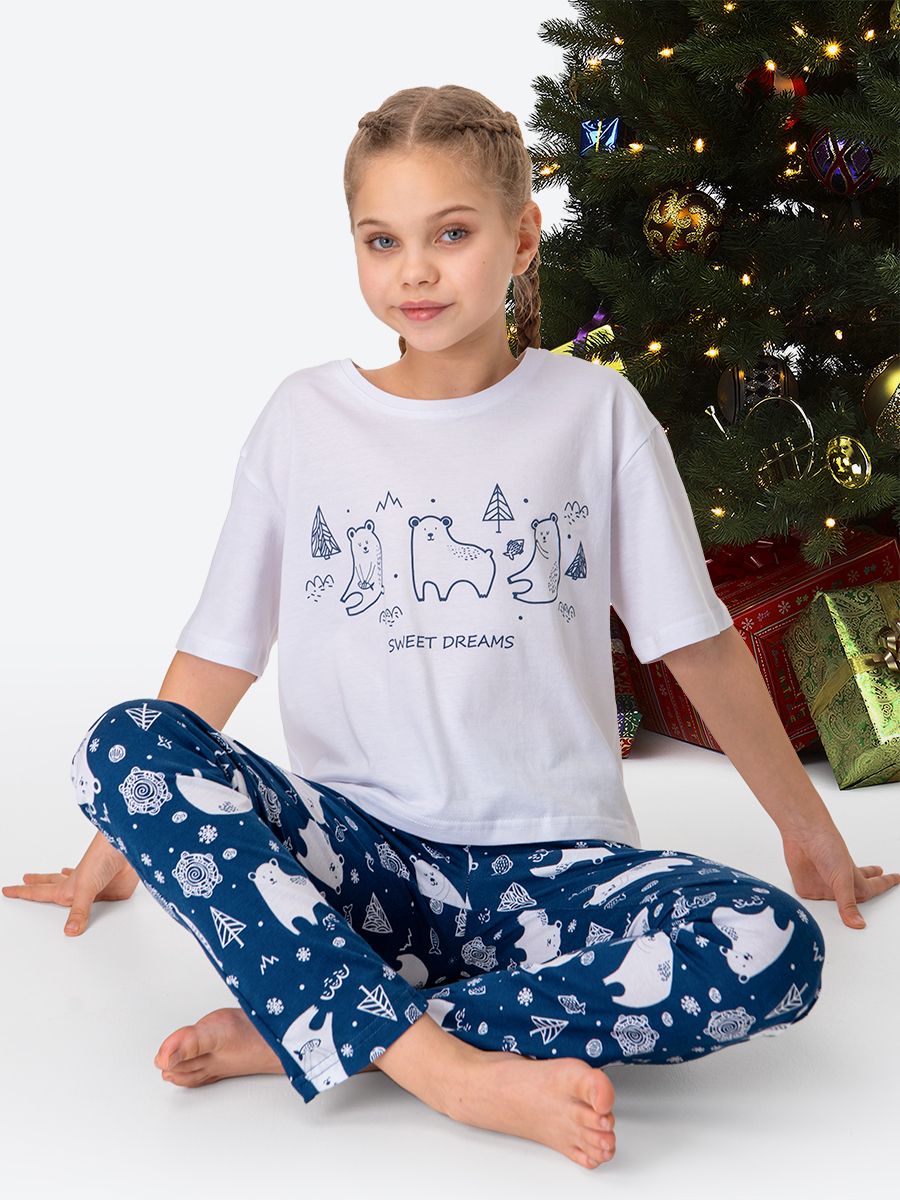 Пижама HappyFox HF6000DSPбелый.медведи.елки.на.чернильном - фото 1