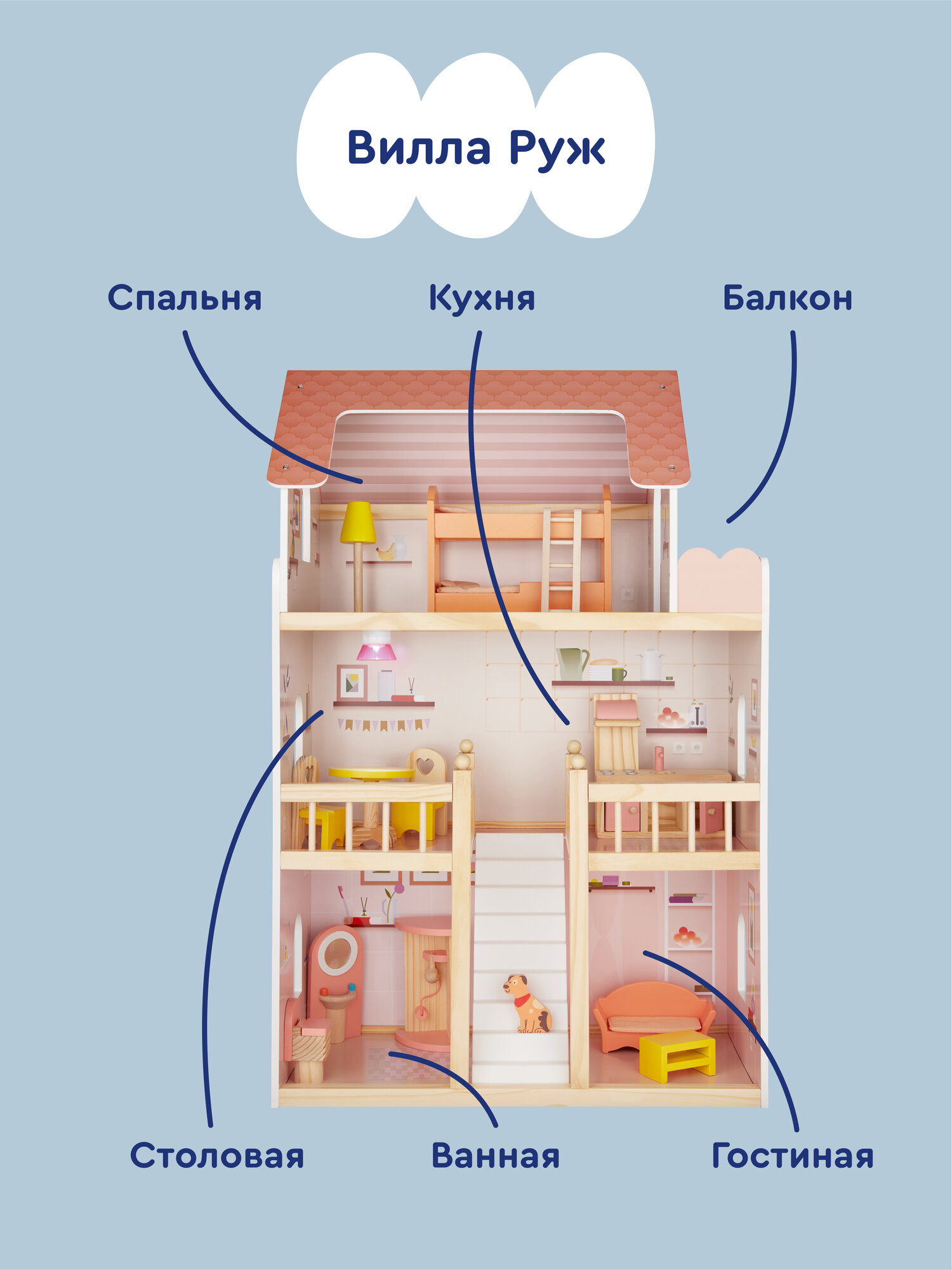 Домик для кукол Junion 90 см с мебелью 905642.DH603-2 - фото 4
