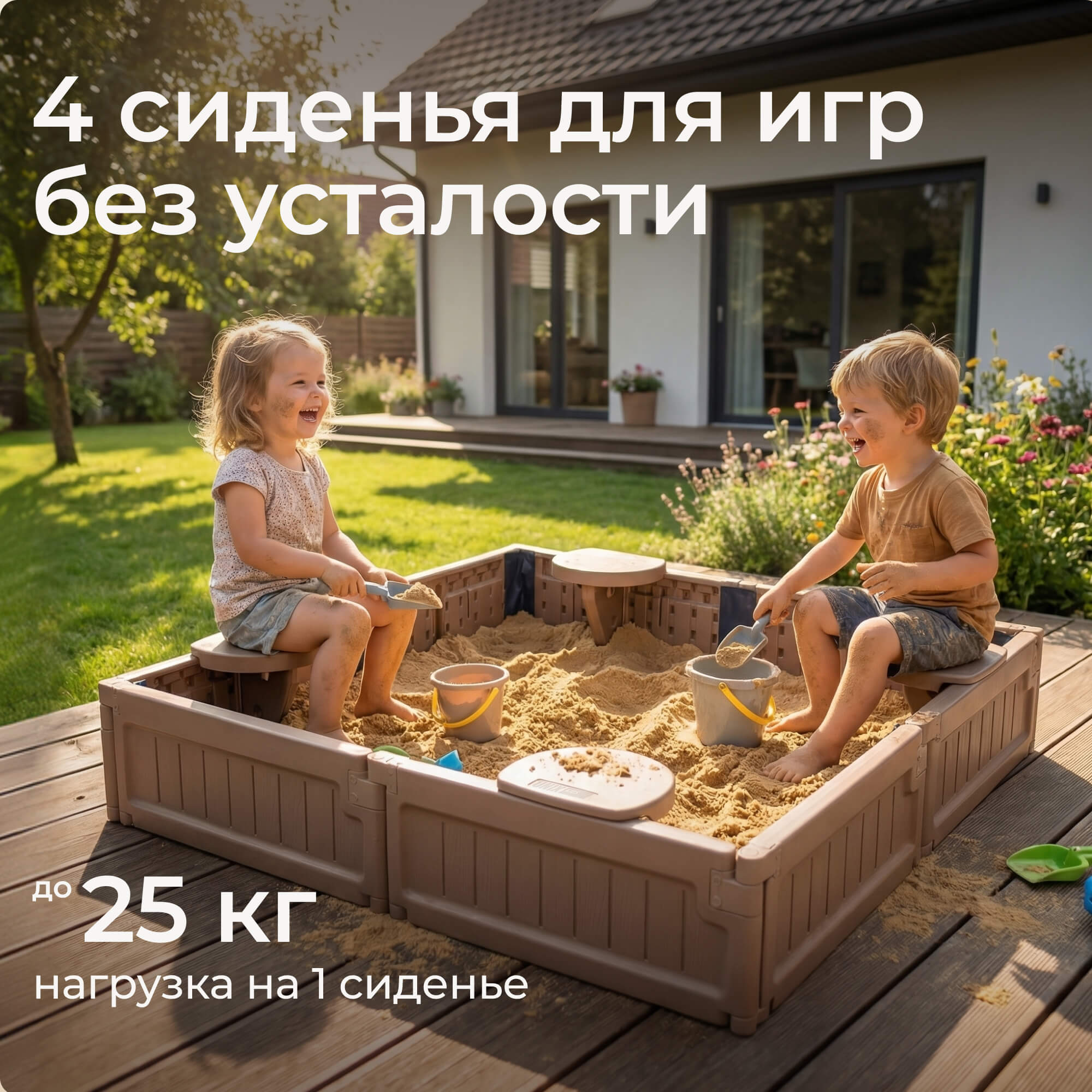 Песочница детская UNIX Kids квадратная 123х123 см пластиковая - фото 15