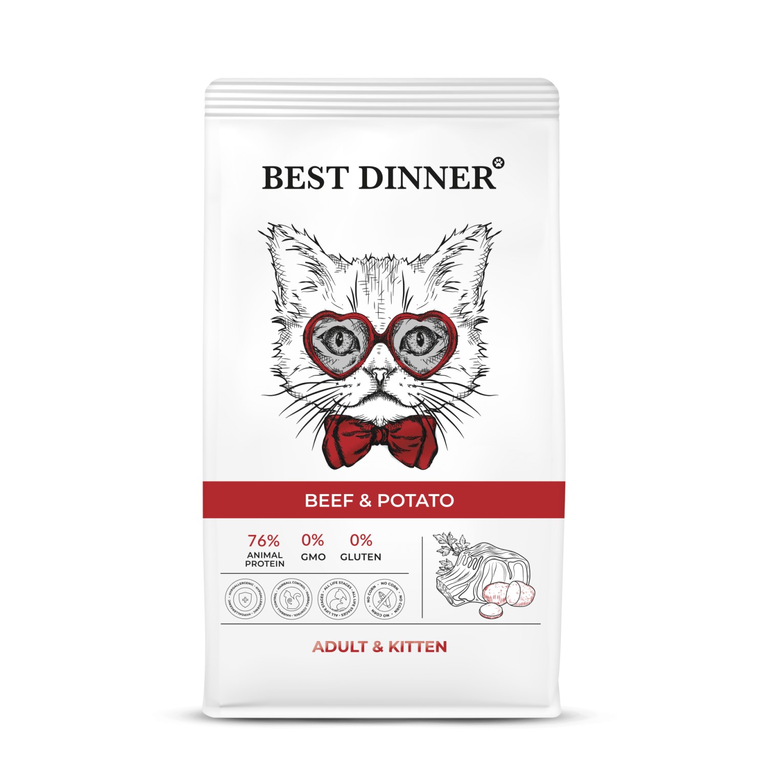 Корм для кошек Best Dinner 1.5кг Эдалт/Киттен говядина-картофель - фото 1