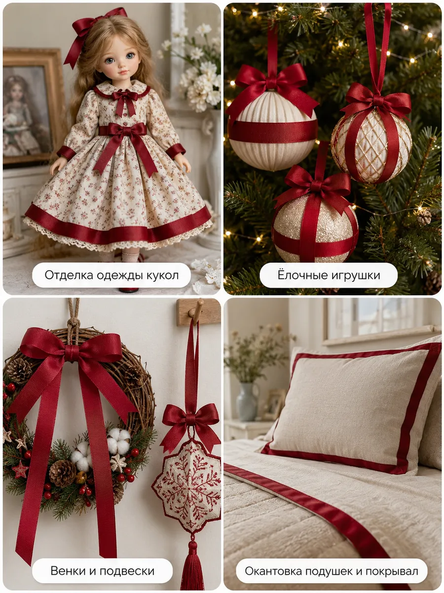 Лента для рукоделия и упаковки Magic 4 Hobby 15 мм бордовая - фото 4