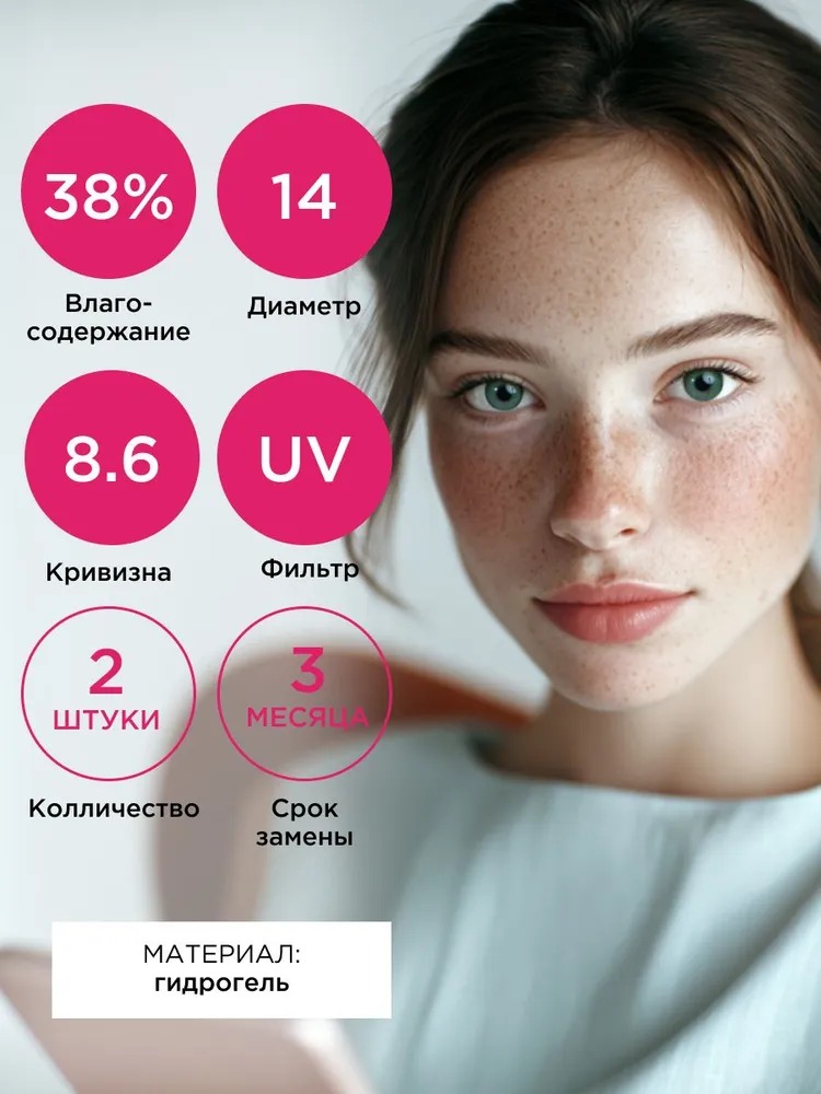 Контактные линзы ILLUSION glow green на 3 месяца 0.00/14/8.6 2 шт. - фото 2