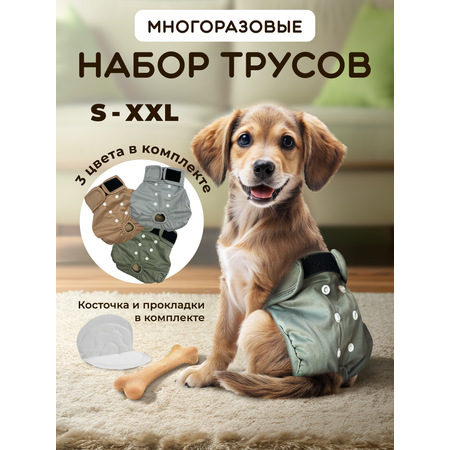 Трусы многоразовые для собак SuperPets размер L, 3 шт, разноцветные