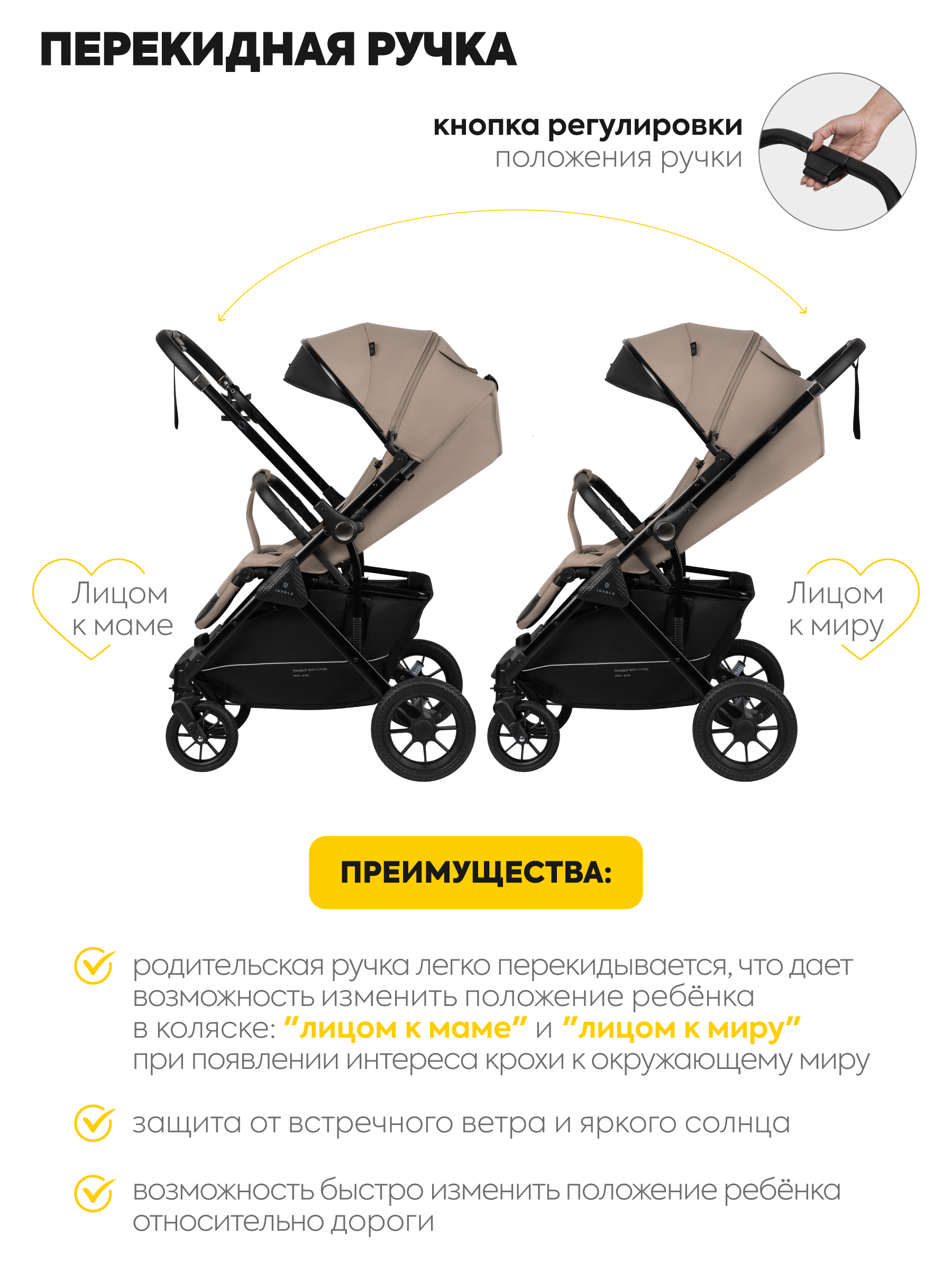 Коляска прогулочная JOVOLA Magma с перекидной ручкой бежевый - фото 6