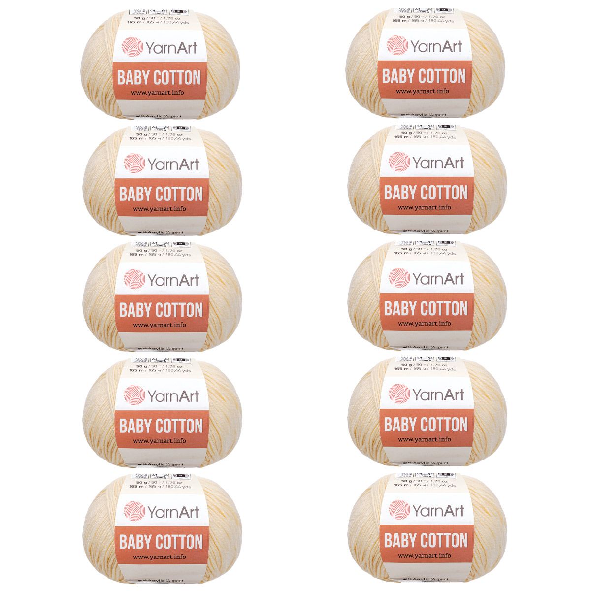 Пряжа для вязания YarnArt Baby Cotton 50гр 165 м хлопок акрил детская 10 мотков 402 молочный - фото 5