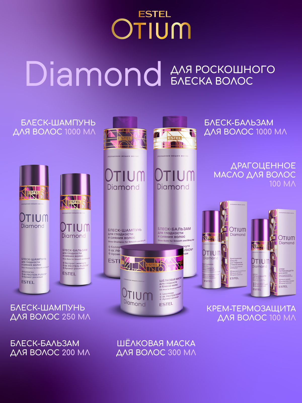 Крем ESTEL OTIUM DIAMOND для гладкости и блеска волос термозащита 100 мл - фото 10
