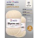 Пряжа Astra Premium Шерсть яка Yak wool теплая мягкая 100 г 120 м 01 белый 2 мотка