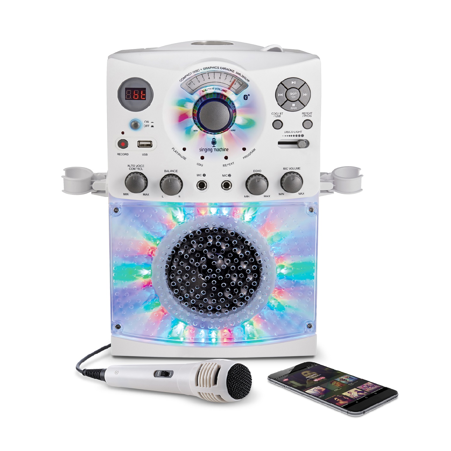 Караоке система ДЕТРИМАКС с LED Disco подсветкой белый Bluetooth CD+G USB - фото 3