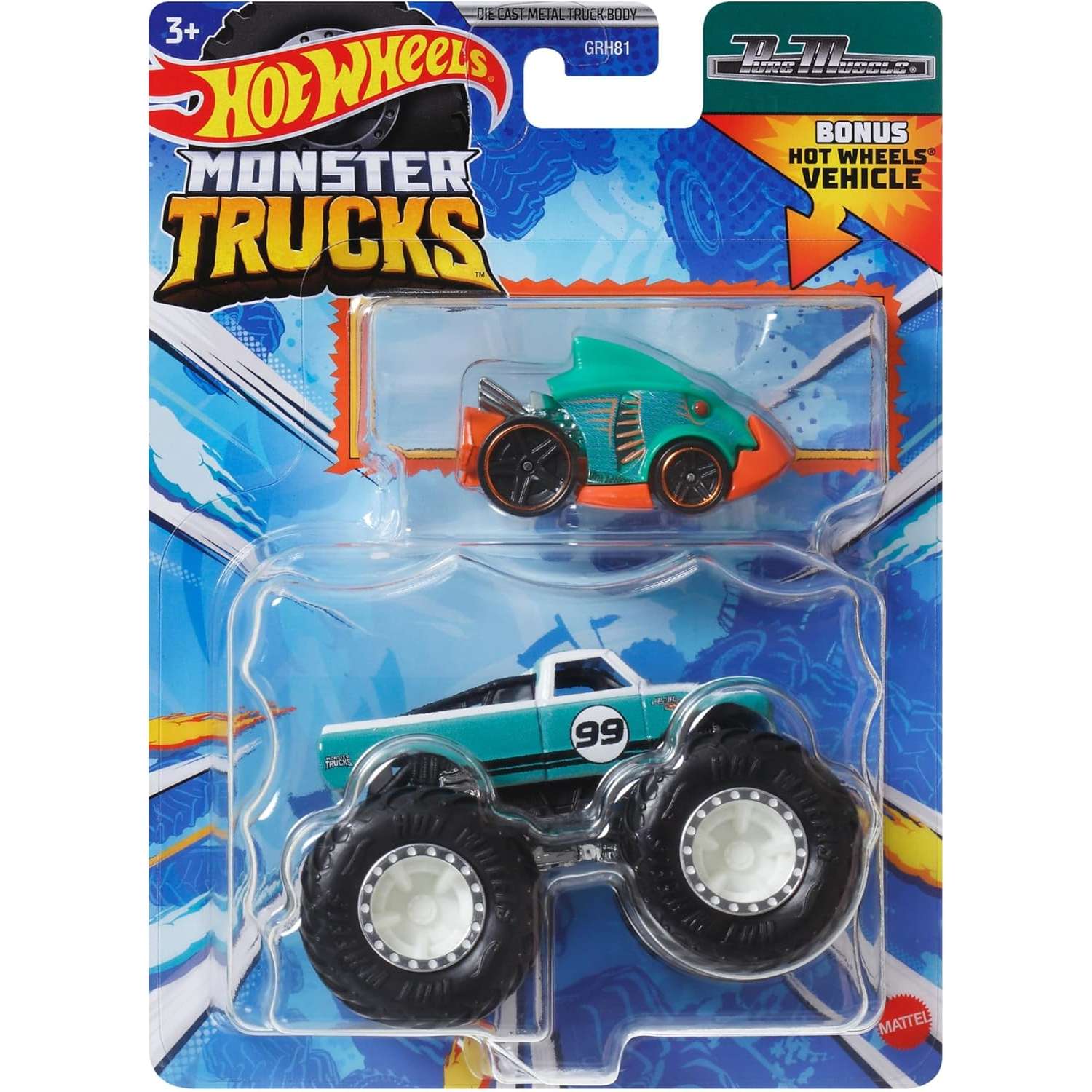 Монстр-трак Hot Wheels Pure Muscle 1:64 голубой GRH81 - фото 1
