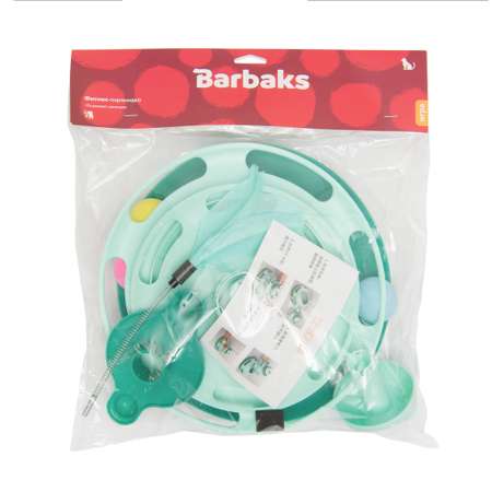 Игрушка для кошек Barbaks Фитнес-пирамидка-трек с пером 30см Зеленая