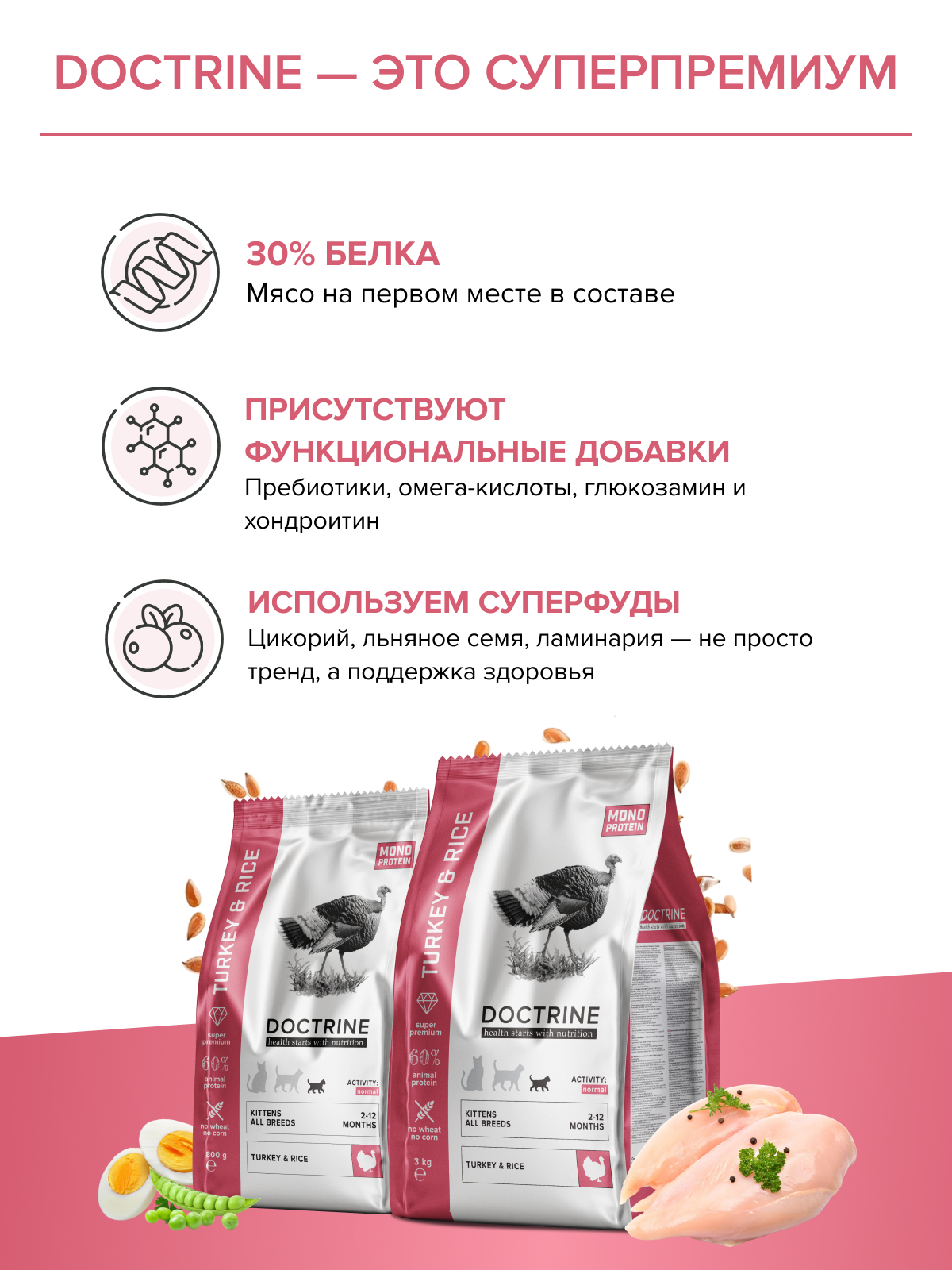 Корм для котят DOCTRINE сухой с индейкой и рисом 10 кг - фото 8