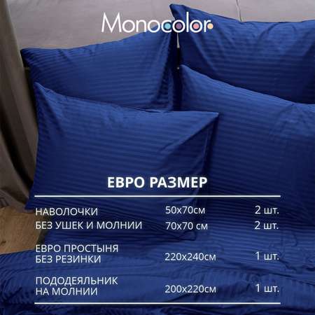 Комплект постельного белья Monocolor евро 4 наволочки рис.6094-1 синий