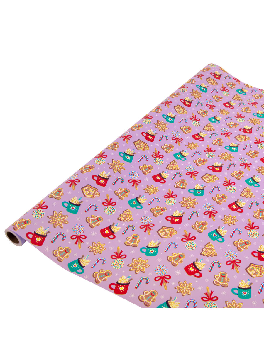 Упаковочная бумага Золотая сказка для новогодних подарков в рулоне 70 см х 10 м Сладости - фото 7