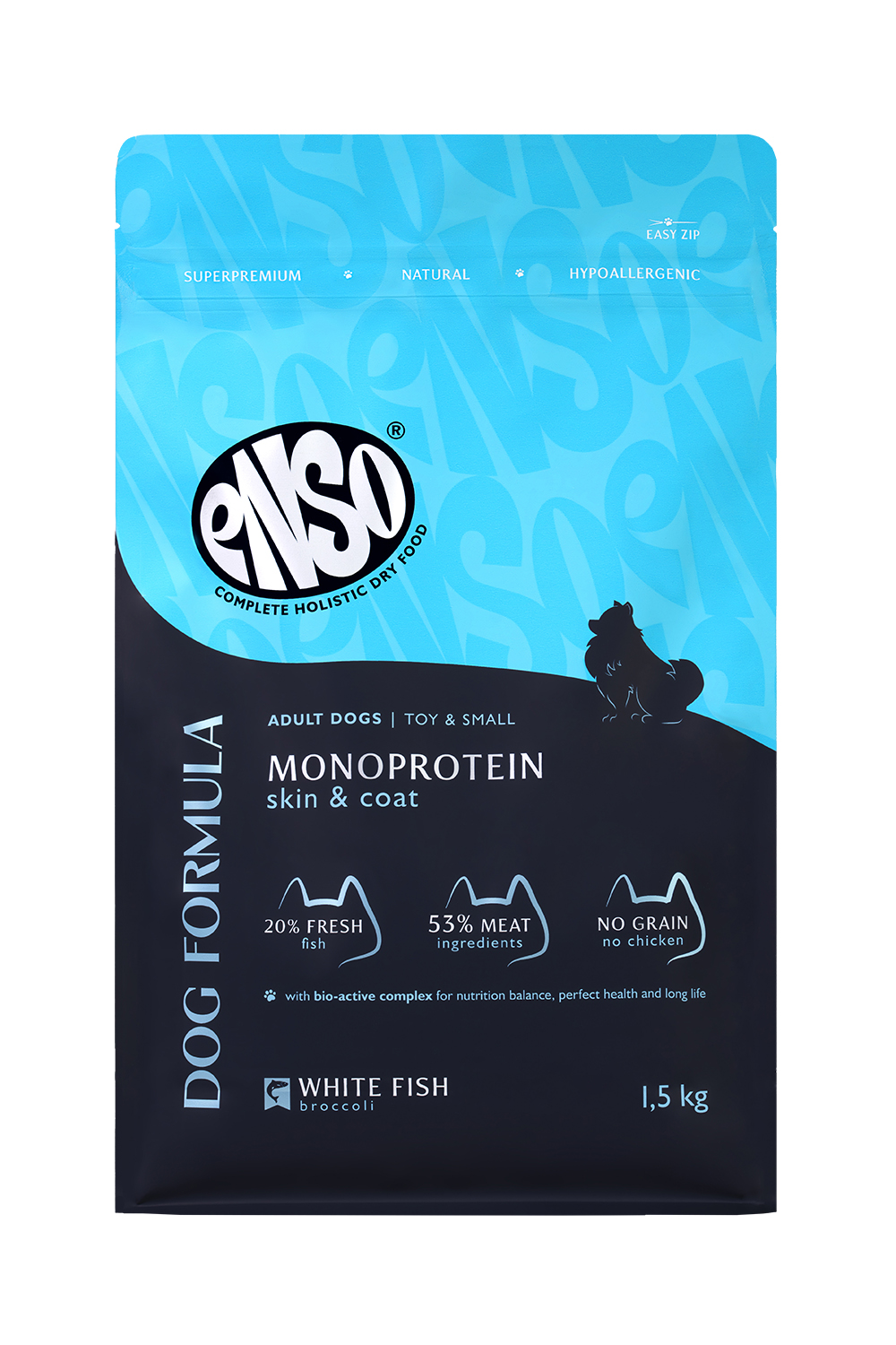 Корм сухой для взрослых собак ENSO Dog Monoprotein мелких и миниатюрных пород с белой рыбой 1.5кг - фото 1