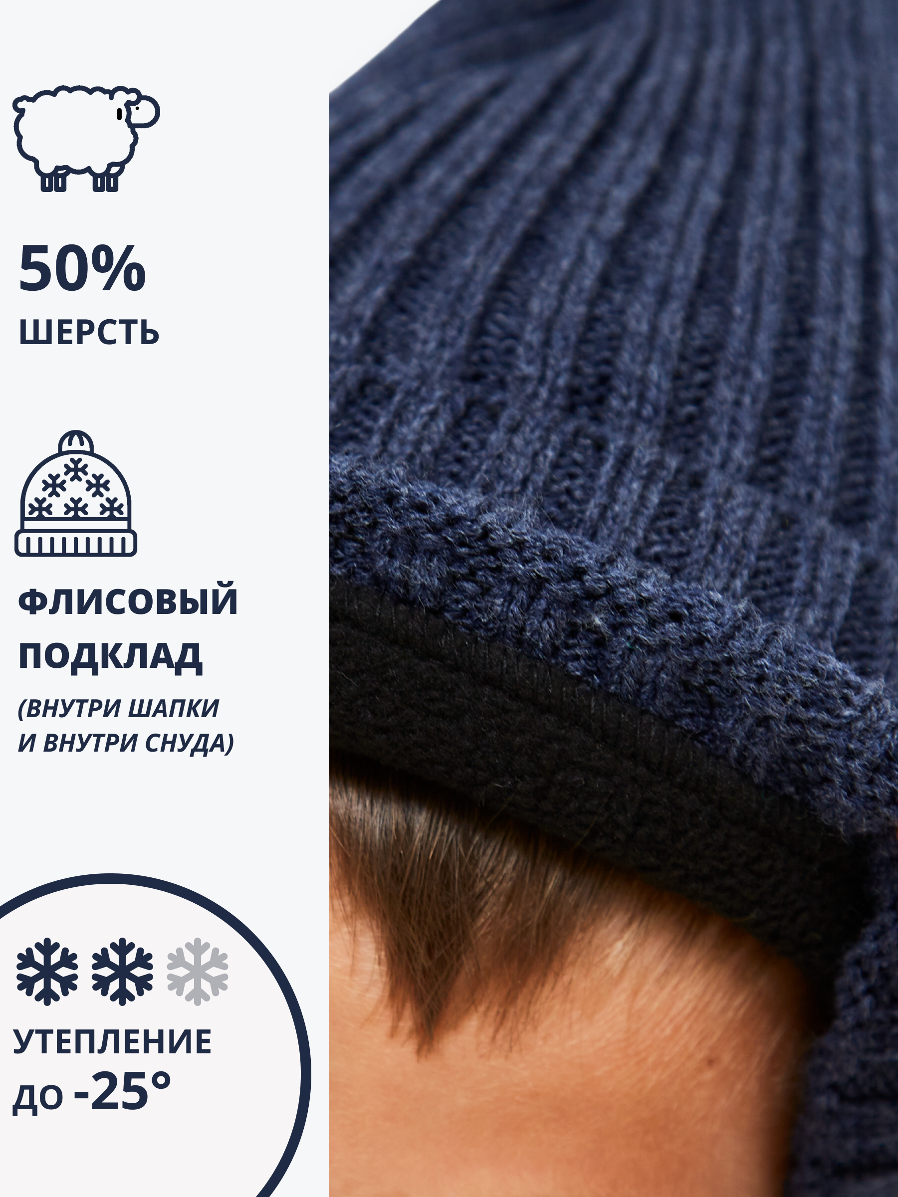 Шапка и снуд NYCkids NYC-H-104-GplainW-DblueB - фото 6