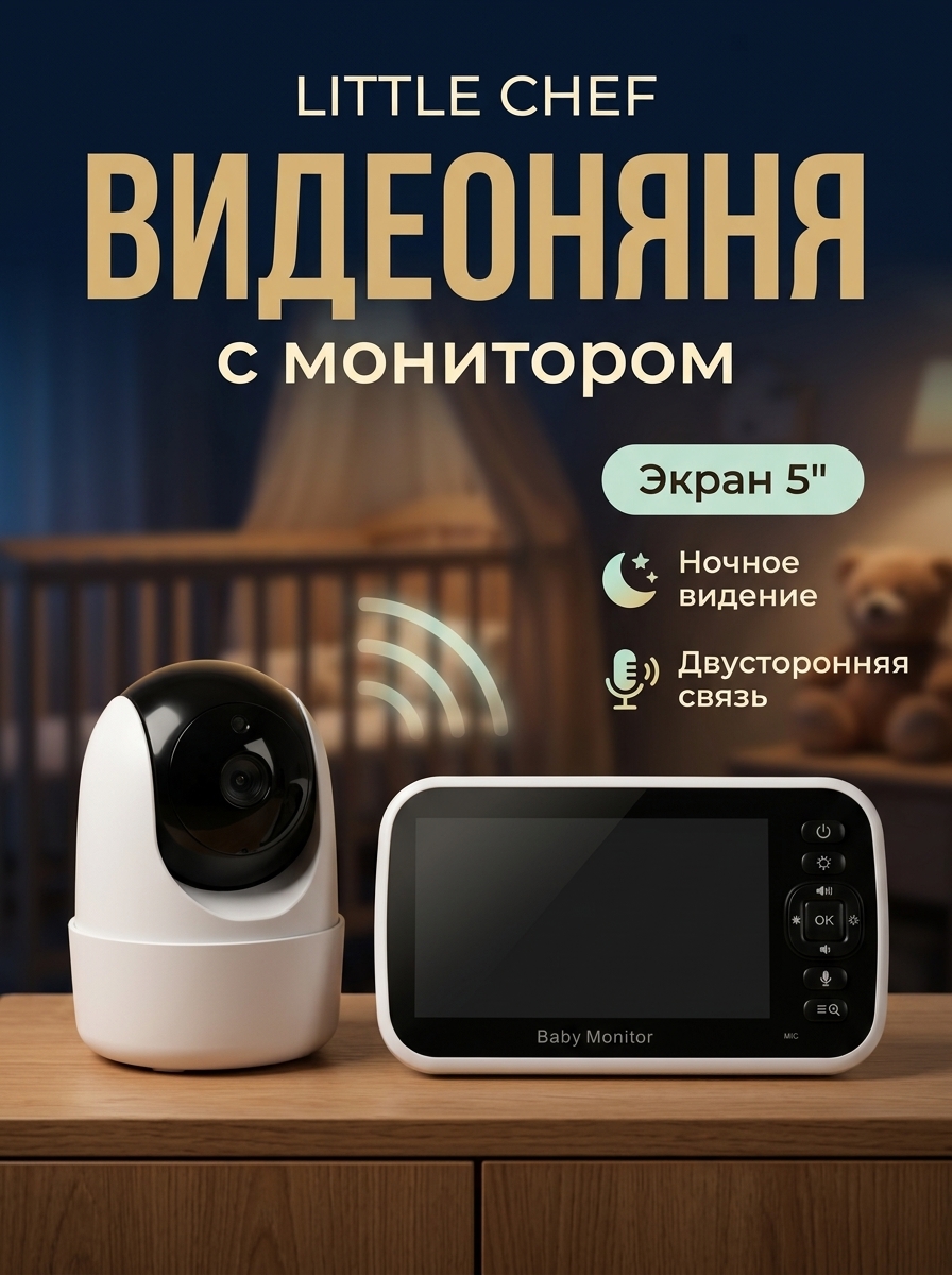 Видеоняня LITTLE CHEF С монитором 5 дюймов - фото 1
