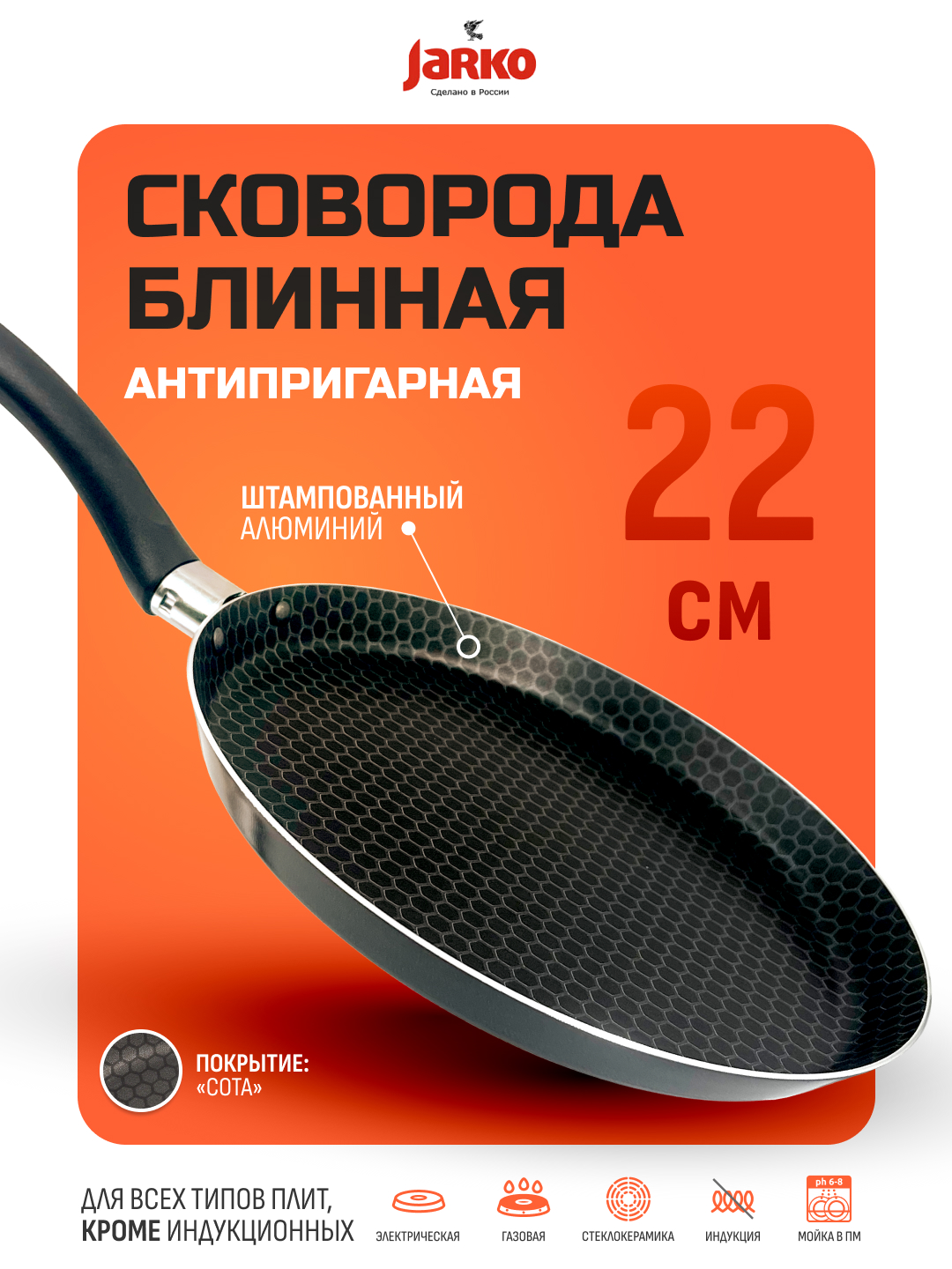 Сковорода блинная антипригарная InHome блинница 22 см - фото 1